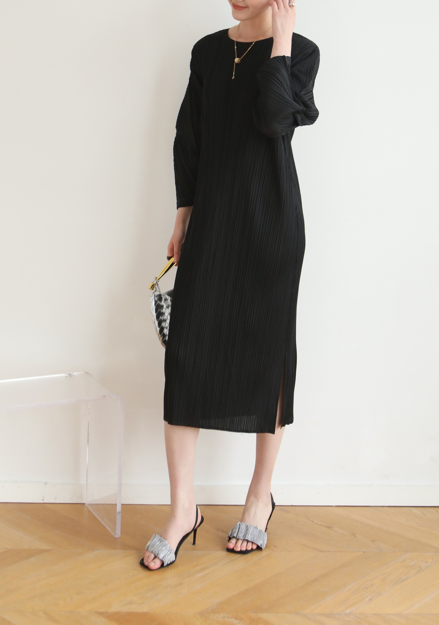 2MUAY รุ่น GJO8848 เดรสพลีทคุณภาพ LONG SLEEVE PLEATED DRESS 8 สี FREE SIZE