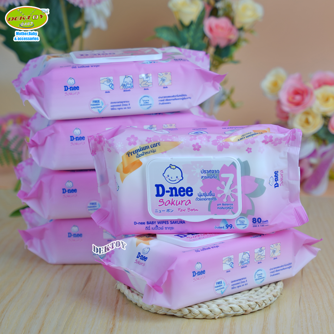 D-nee ดีนี่ ทิชชู่เปียก เบบี้ไวพส์ ซากุระ สูตรชุ่มชื้นพิเศษ สำหรับทารก 80 ชิ้น แพ็ค 2 ห่อ