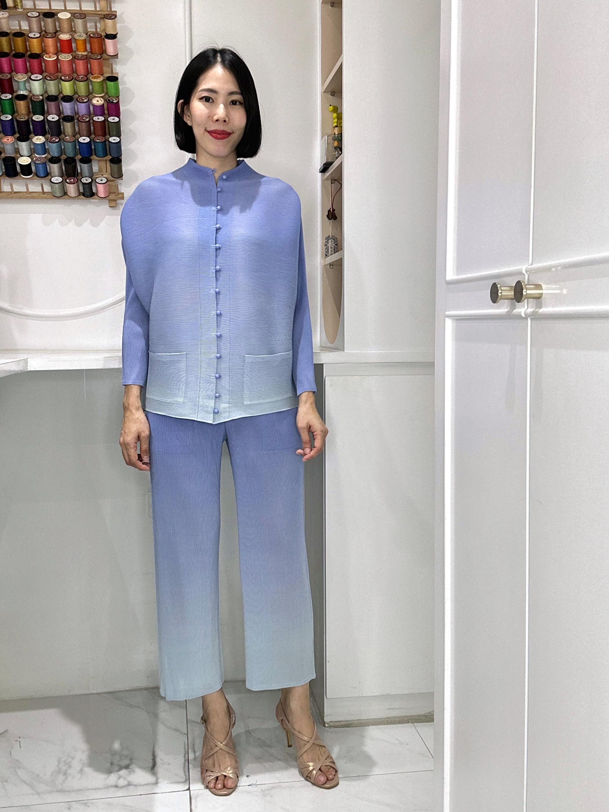 กก.ยาว35นิ้ว 2MUAY รุ่น GJO2066-9/ GJO2368-9 เซ็ตพลีทคุณภาพ GRADIENT CHINESE BUTTON FRONT TOP WITH PANTS PLEATED SET 9 สี FREE SIZE
