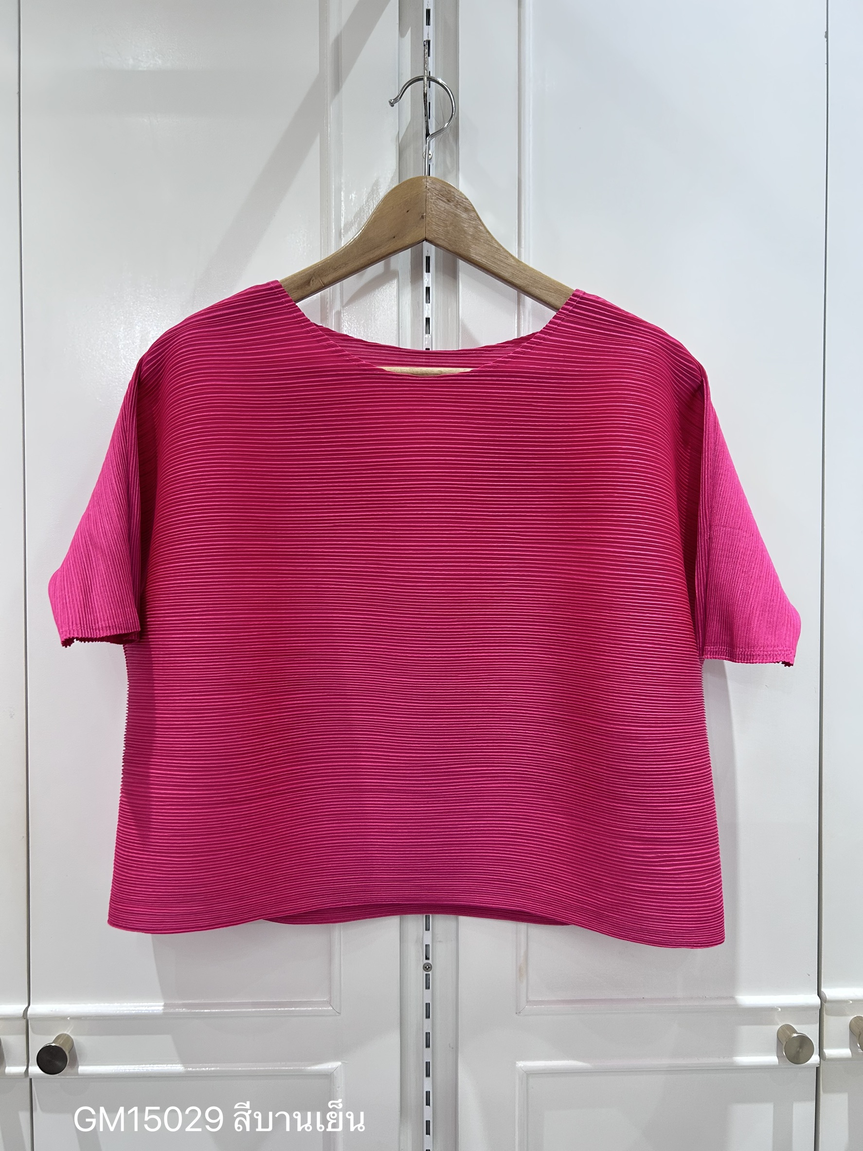 อกถึง48 2MUAY GM15029 เสื้ออัดพลีท SHORT SLEEVE PLEATED TOP 28 สี FREE SIZE