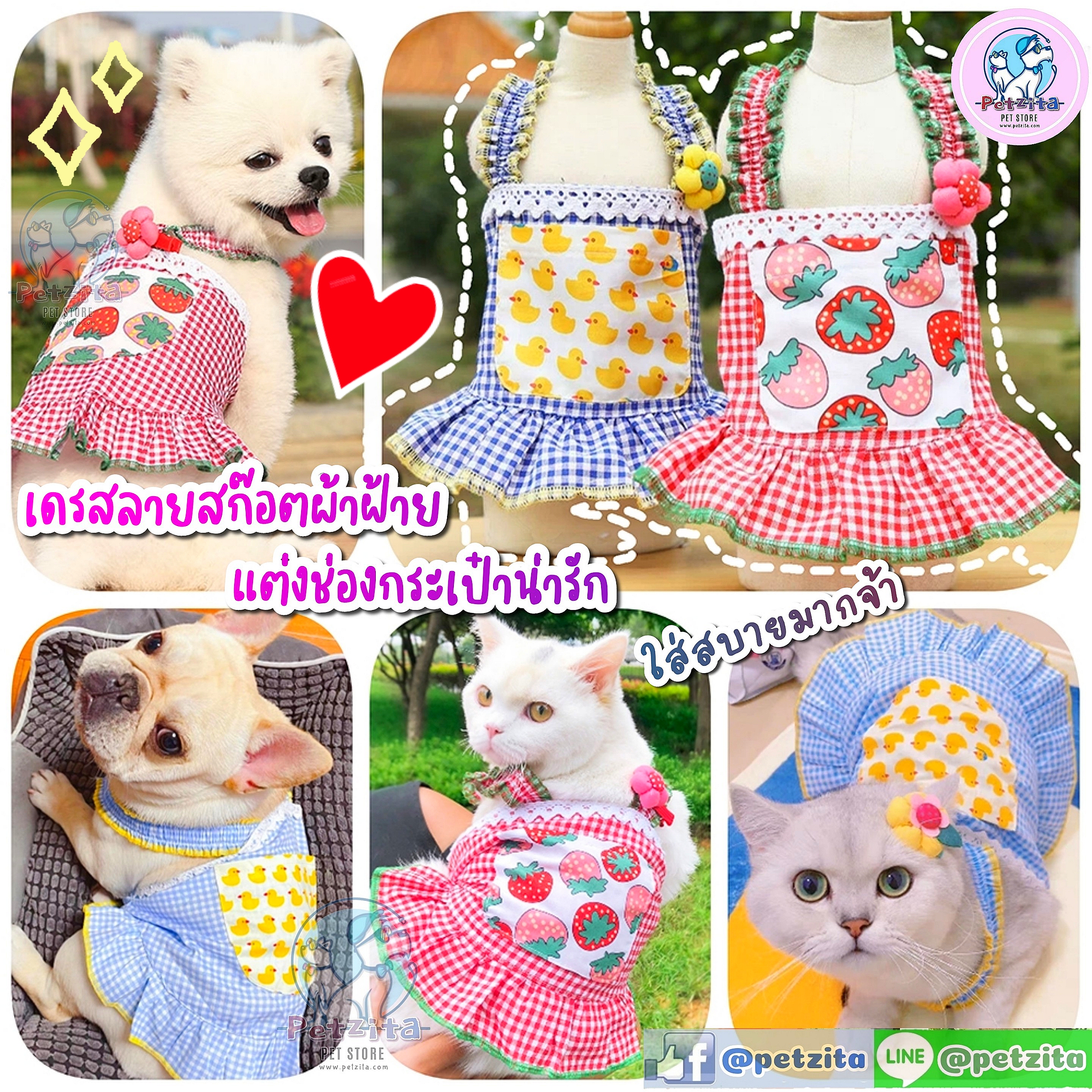 🇹🇭พร้อมส่ง🇹🇭 เดรสลายสก๊อต แต่งดีเทลน่ารัก for pet สุนัข แมว สำเนา