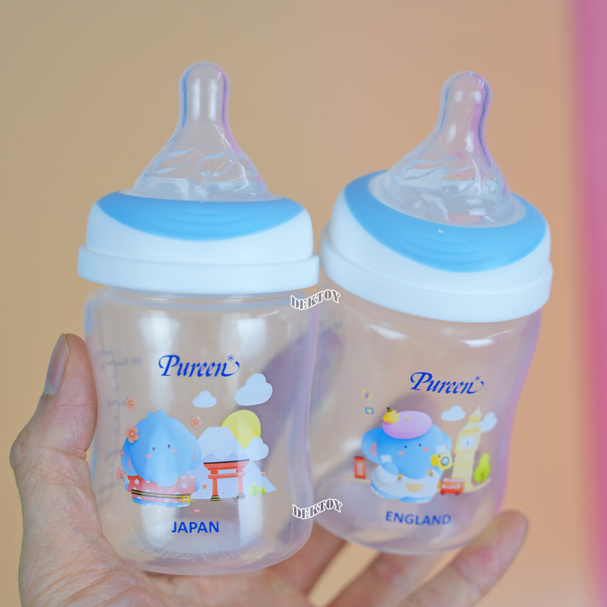 Pureen เพียวรีน ขวดนมเพียวรีน PP 4 ออนซ์คอกว้าง แพ็ค2ขวด ลายช้าง