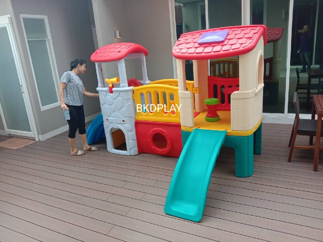 โปรโมชั่นเครื่องเล่นสนามกลางแจ้ง-ในร่มบ้านน้อยสองชั้นราคาโปรโมชั่น 16,000 บาท ,สนามเด็กเล่นราคาถูก,บ้านสไลเดอร์, สไลเดอร์พร้อมปีนป่าย, บ้านน้อยสองชั้น ,กระดานลื่นบ้านมีสไลเดอร์ ,บ้านกระดานลื่นพลาสติก