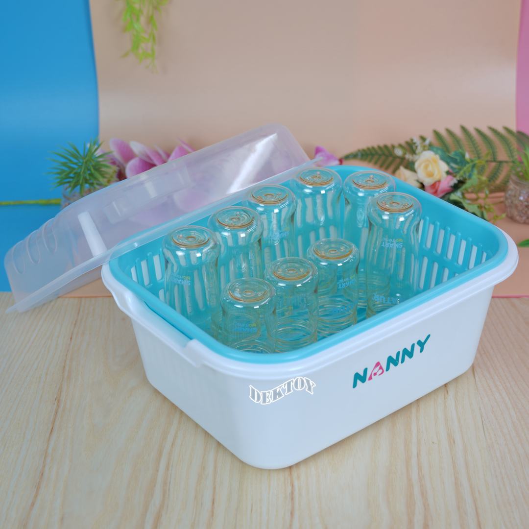 NANNY แนนนี่ ที่คว่ำขวดนมมีฝาปิดแนนนี่ N216 สีขาว ฟ้า