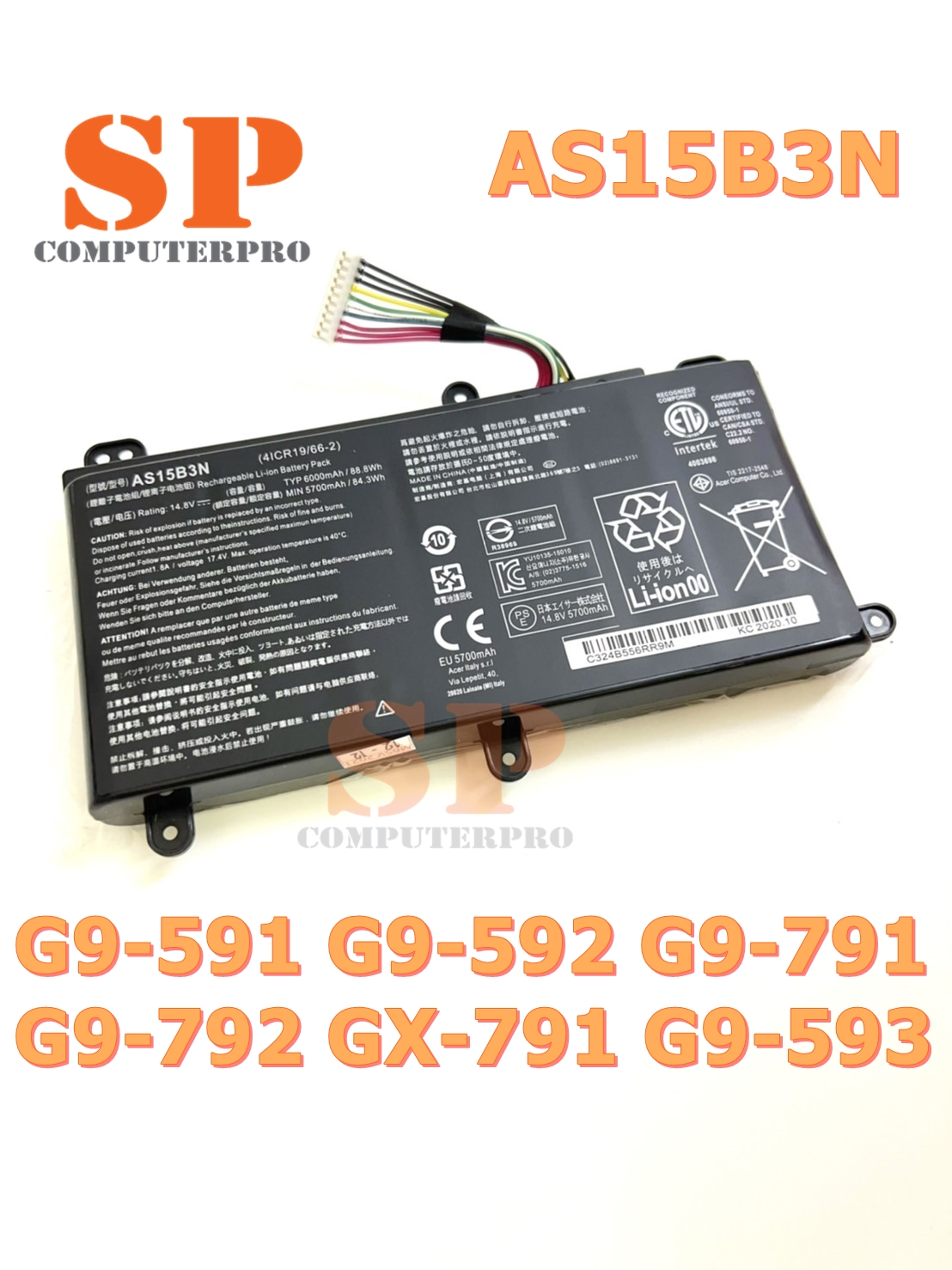 ACER BATERRY แบตเตอรี่ของแท้ ACER Predator G9-591 G9-592 G9-791 G9-792 GX-791 G9-593 Model: AS15B3N