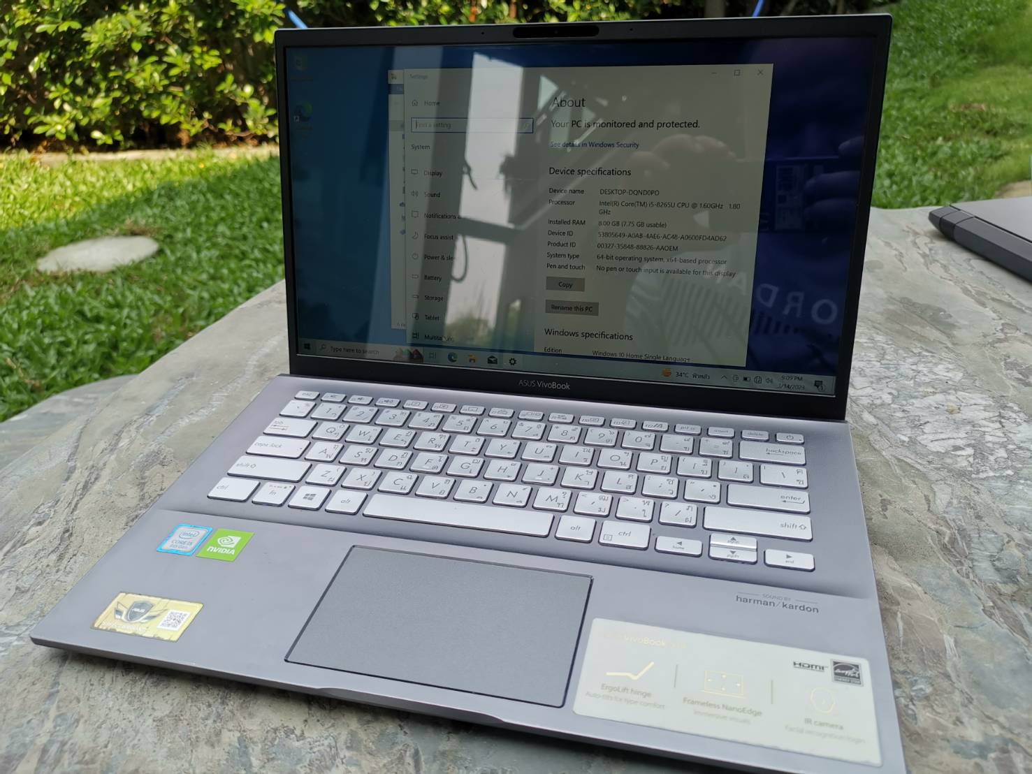 โน้ตบุ๊ค Notebook Asus Vivobook S14(i5-8265U/8GB/M.2 512GB)+Adapter+กระเป๋า ฝุ่นในจอ จอมี Bright