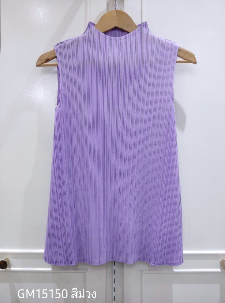 อกถึง48 2MUAY BASIC GM15150 เสื้ออัดพลีท SLEEVELESS HIGH NECK PLEATED TOP 17 สี FREE SIZE