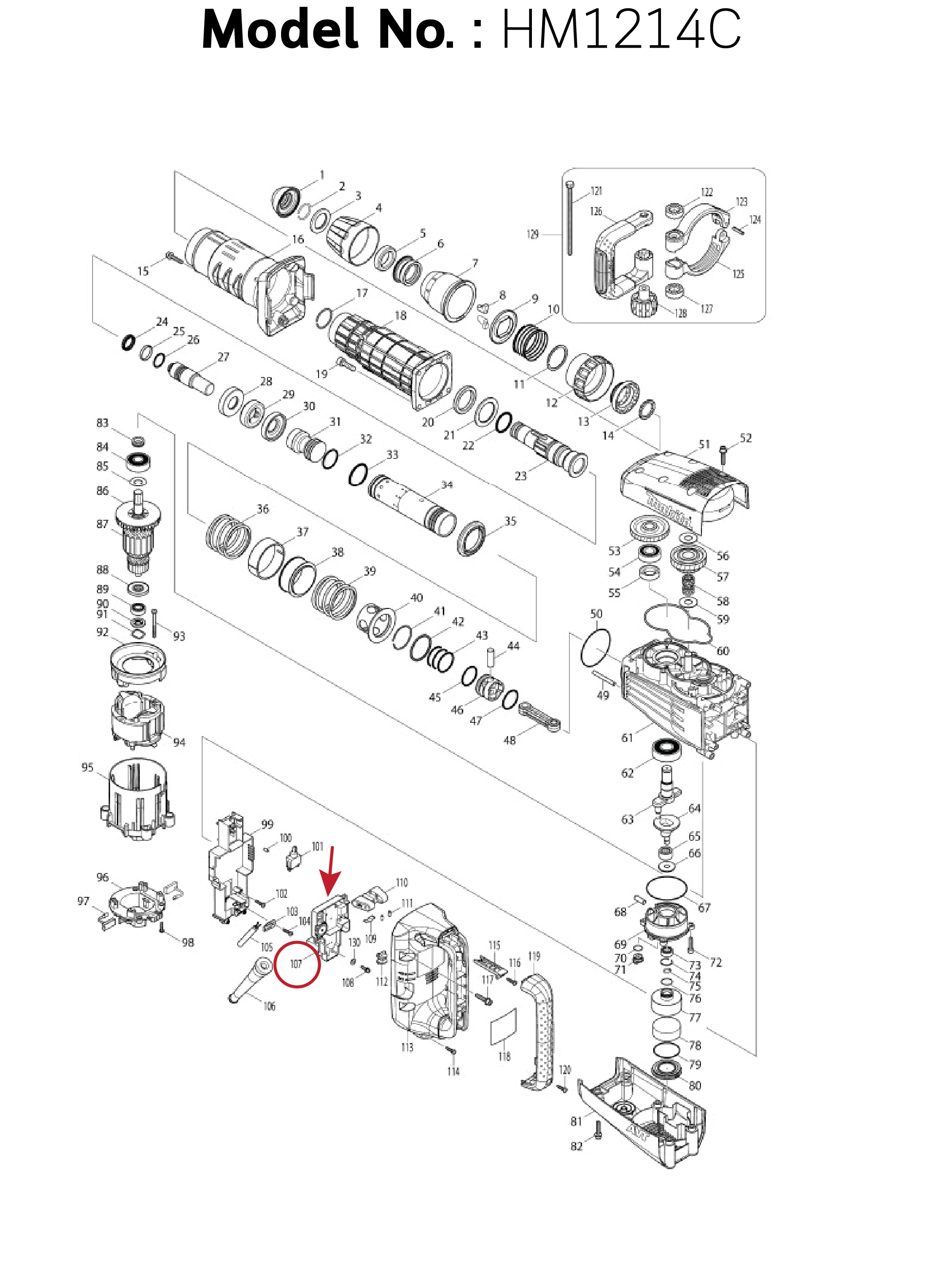 แผงควบคุมปรับรอบ (แท้) สกัดไฟฟ้า Makita มากีต้า รุ่น HM1214C #107 (620226-4) (อะไหล่แท้ 100%) CONTROLLER