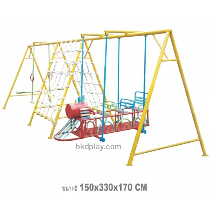 เครื่องเล่นสนามกลางแจ้ง ชุดรวมรถไฟ, ประกอบด้วยสไลเดอร์รถไฟโยกปีนป่ายและชิงช้าม้าโยก OutdoorPlayground,ผลิตเครื่องเล่นสนาม,เครื่องเล่นงบสพฐ.ประชารัฐ ราคาโรงงาน ขนาด150x330x170 ซม.