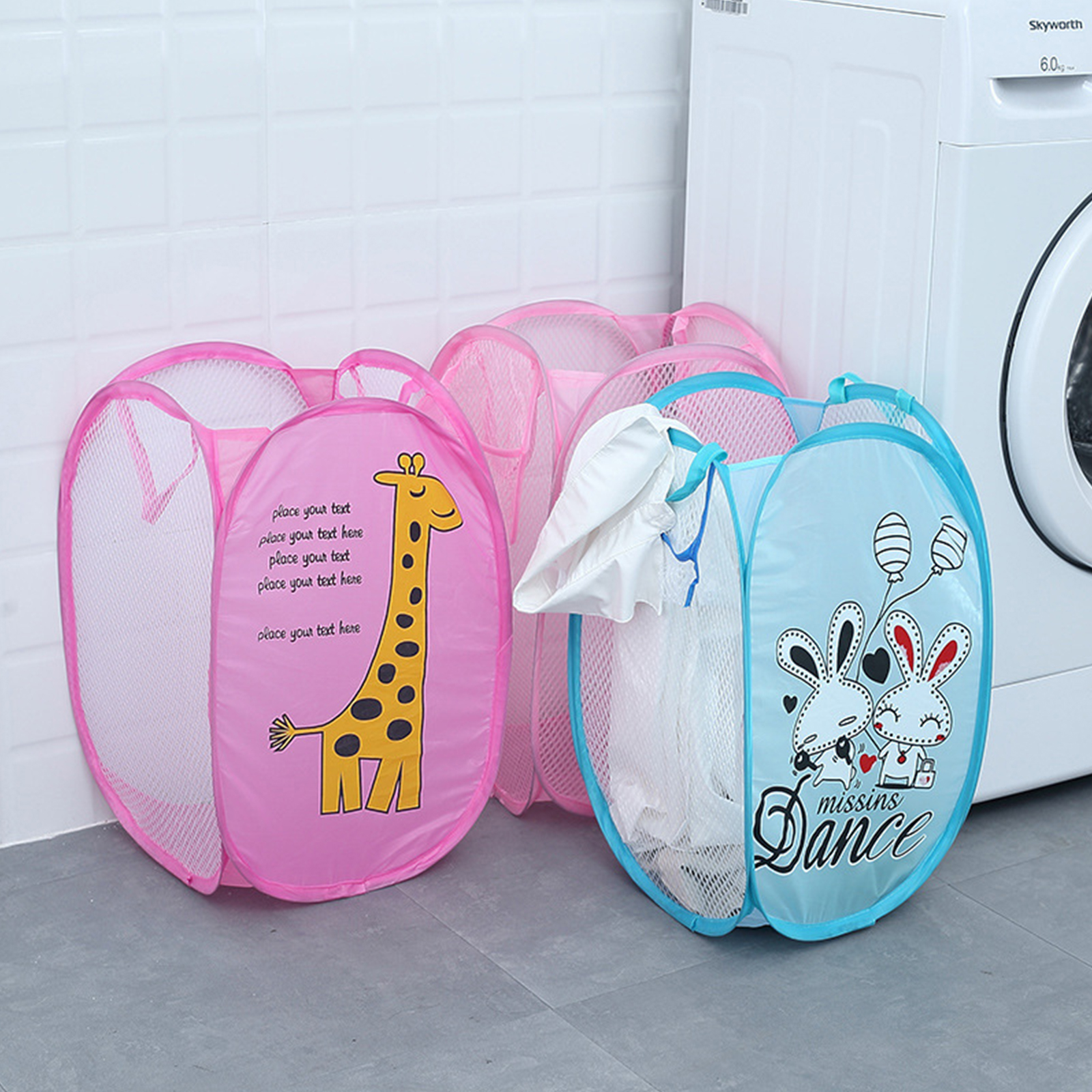 ตะกร้าเก็บของ พับได้ ตะกร้าตะข่ายพับได้ ตระกร้าผ้า ตะกร้าพับได้ ลายการ์ตูน ดีไซน์สวยงาม มีให้เลือกหลายลาย