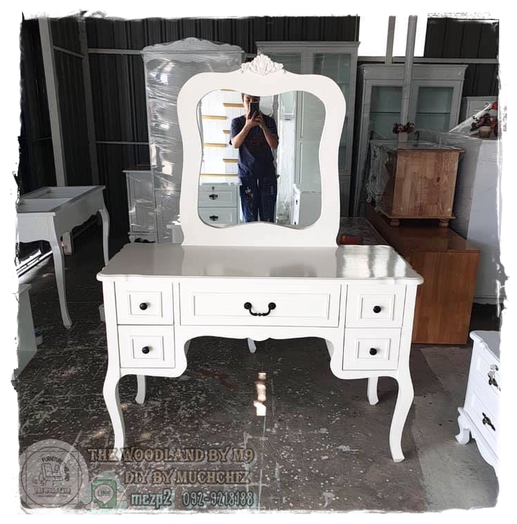 👑#shabbyChicStyle💄โต๊ะเครื่องแป้ง💁#โต๊ะกระจก🛋🛠ตู้vintage🔖สีขาว 12-09-0028