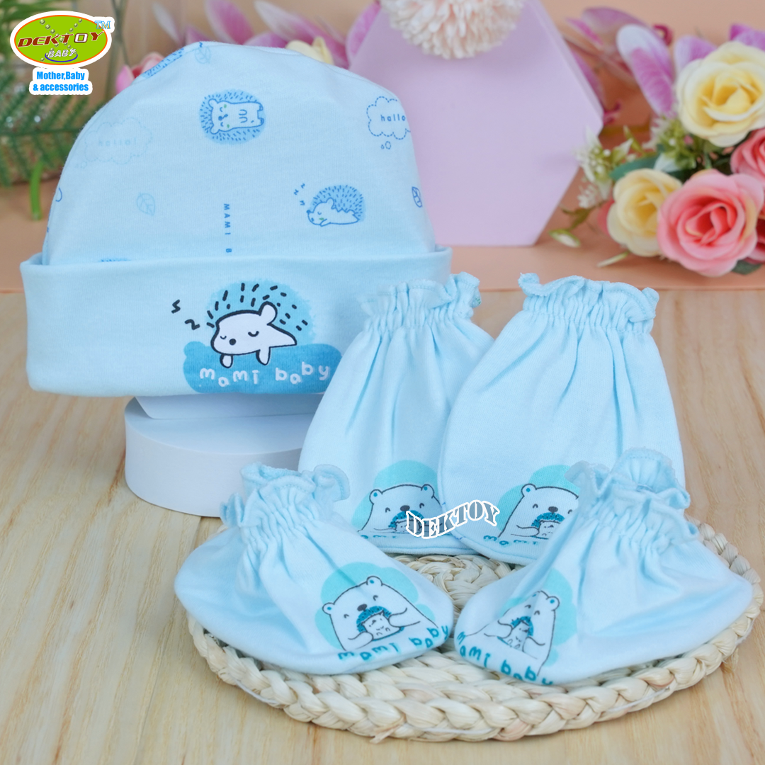 Mami baby ถุงมือ+ถุงเท้า+หมวก เด็กแรกเกิด - 3เดือน