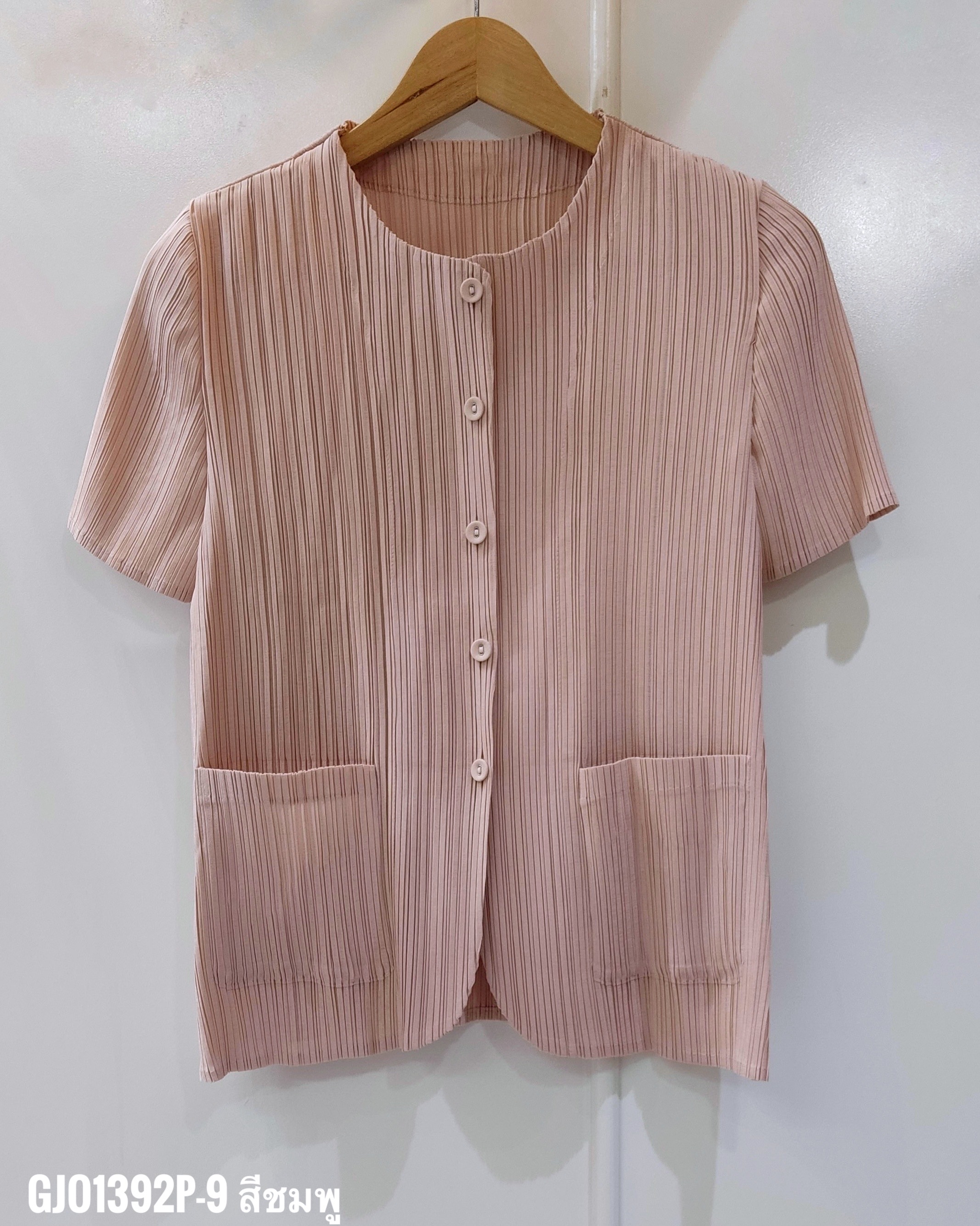 2MUAY รุ่น GJO1392P-9 เสื้อพลีทคุณภาพ SHORT SLEEVE BUTTON FRONT PLEATED TOP 10 สี FREE SIZE
