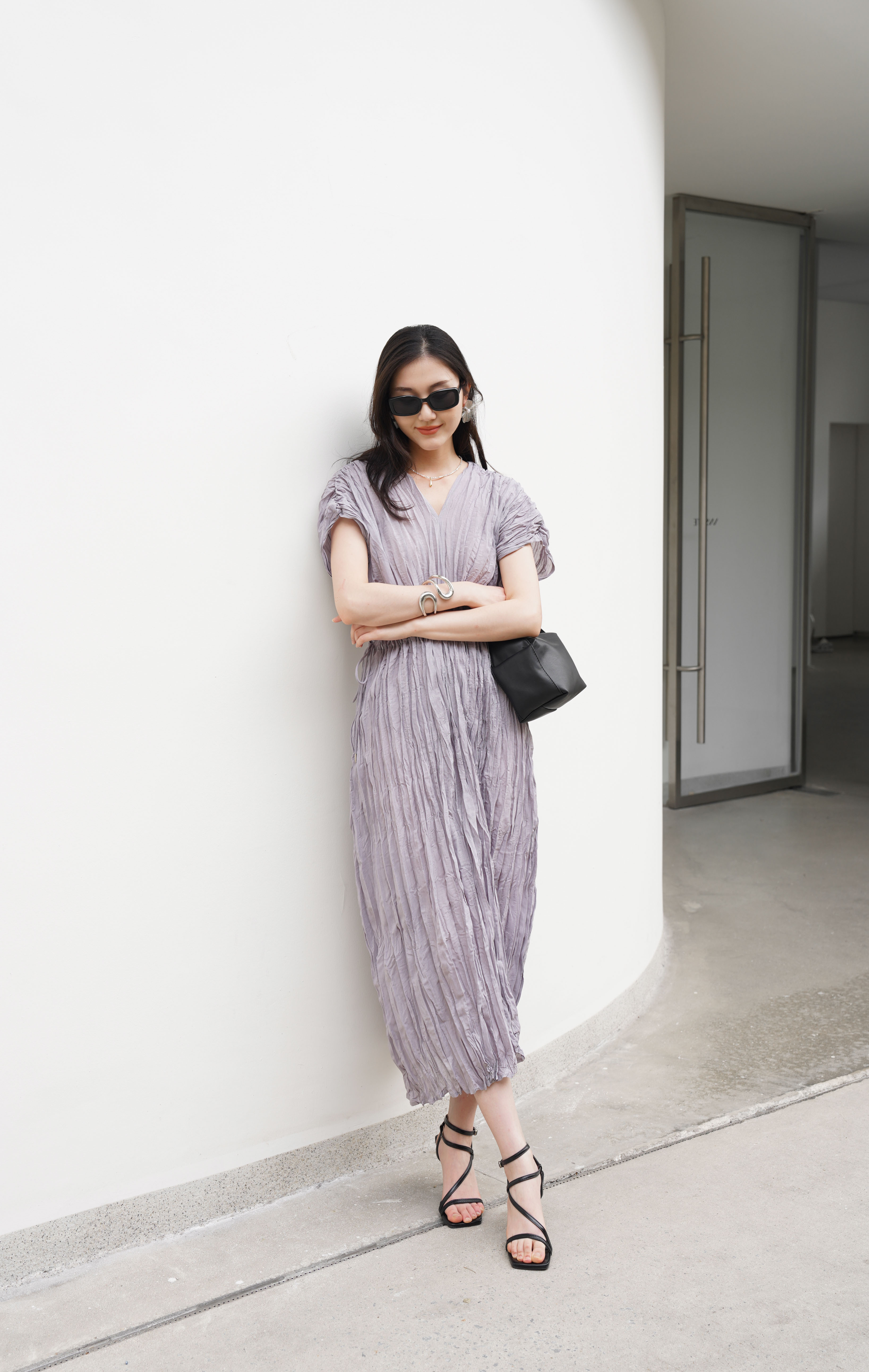 ปรับราคาลง20%!! 2MUAY รุ่น GJO3558 เดรสพลีทคุณภาพ V NECK WAIST TIE PLEATED DRESS 6 สี FREE SIZE