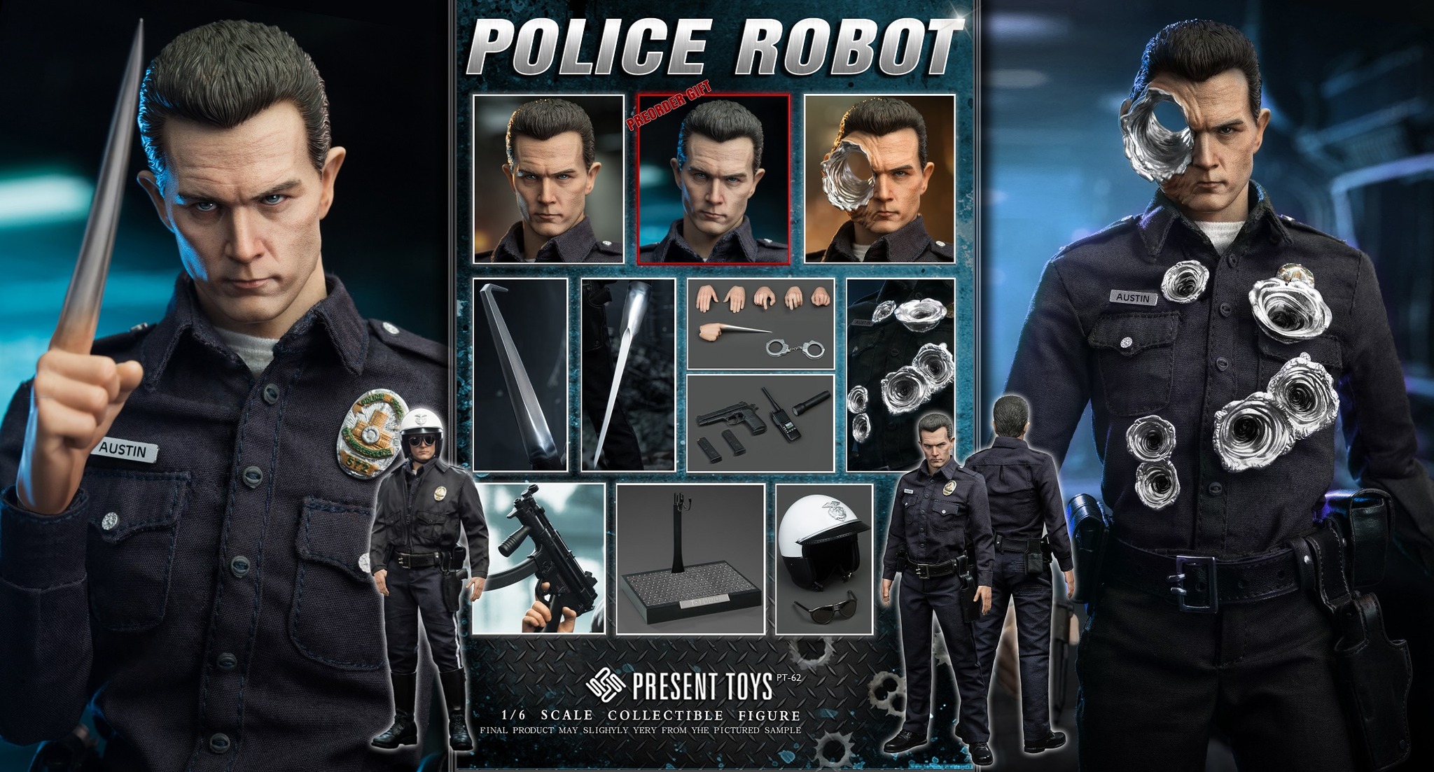[พร้อมส่ง] PRESENT TOYS PT-sp62 1/6 ：Police Robot T1000 (กล่องใหญ่+กล่องเล็ก)