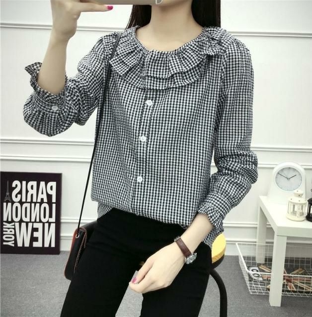 เสื้อเชิ๊ตแขนยาว ปลายแขนจีบมีกระดุม 1เม็ด คอกระเซ้า ตามแบบ