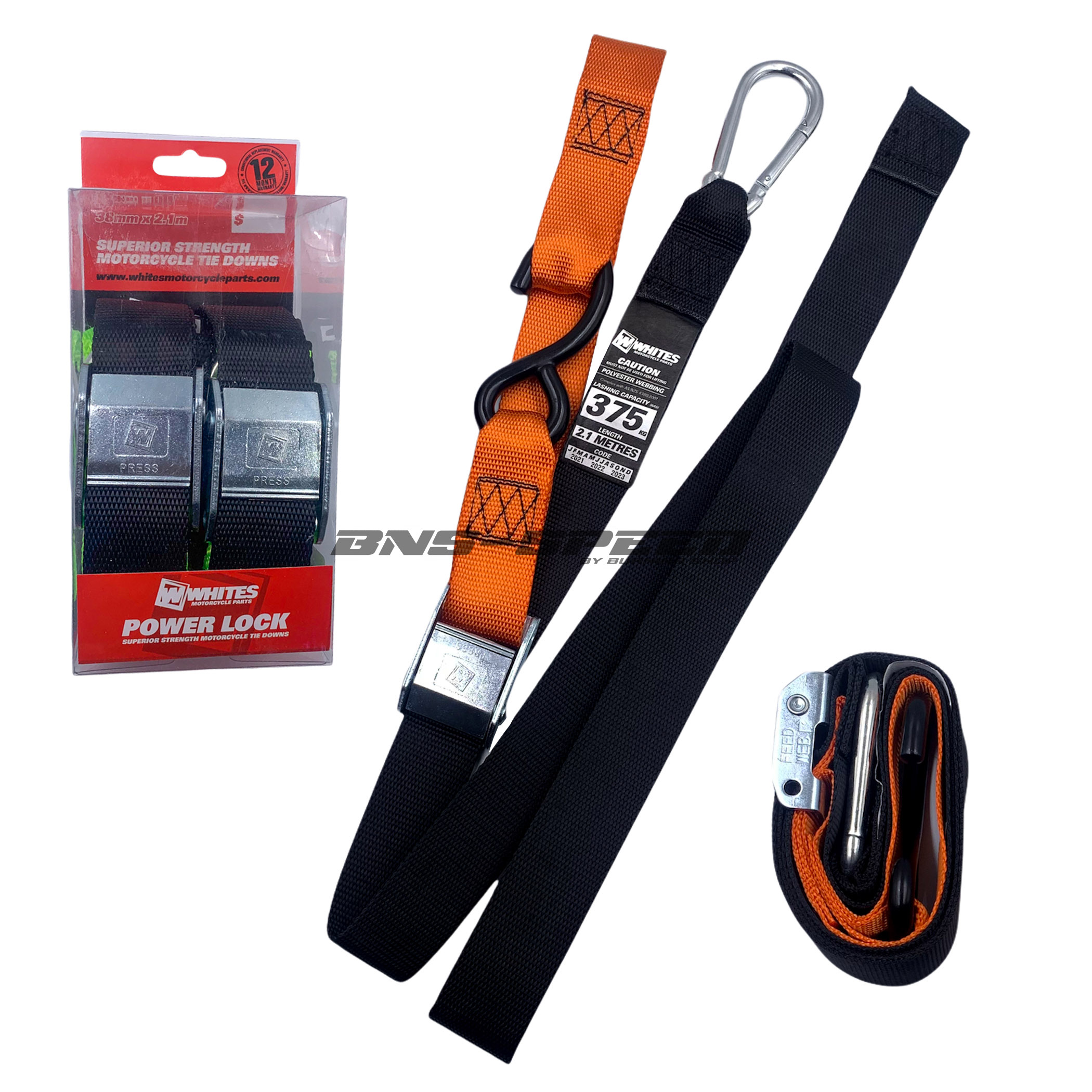 เชือกมัดรถ Whites tie down 38mm ดำ/ส้ม