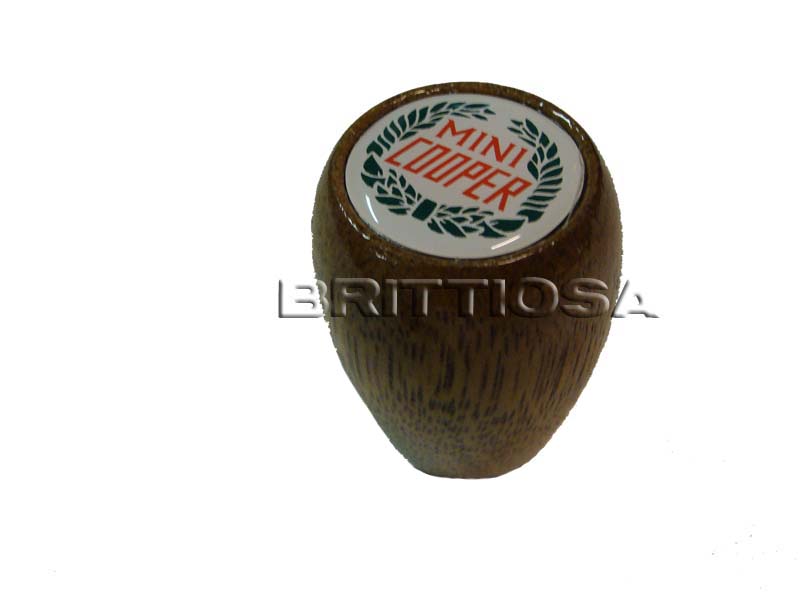 Vaihdekepin nuppi, puinen, Mini Cooper logo =36e