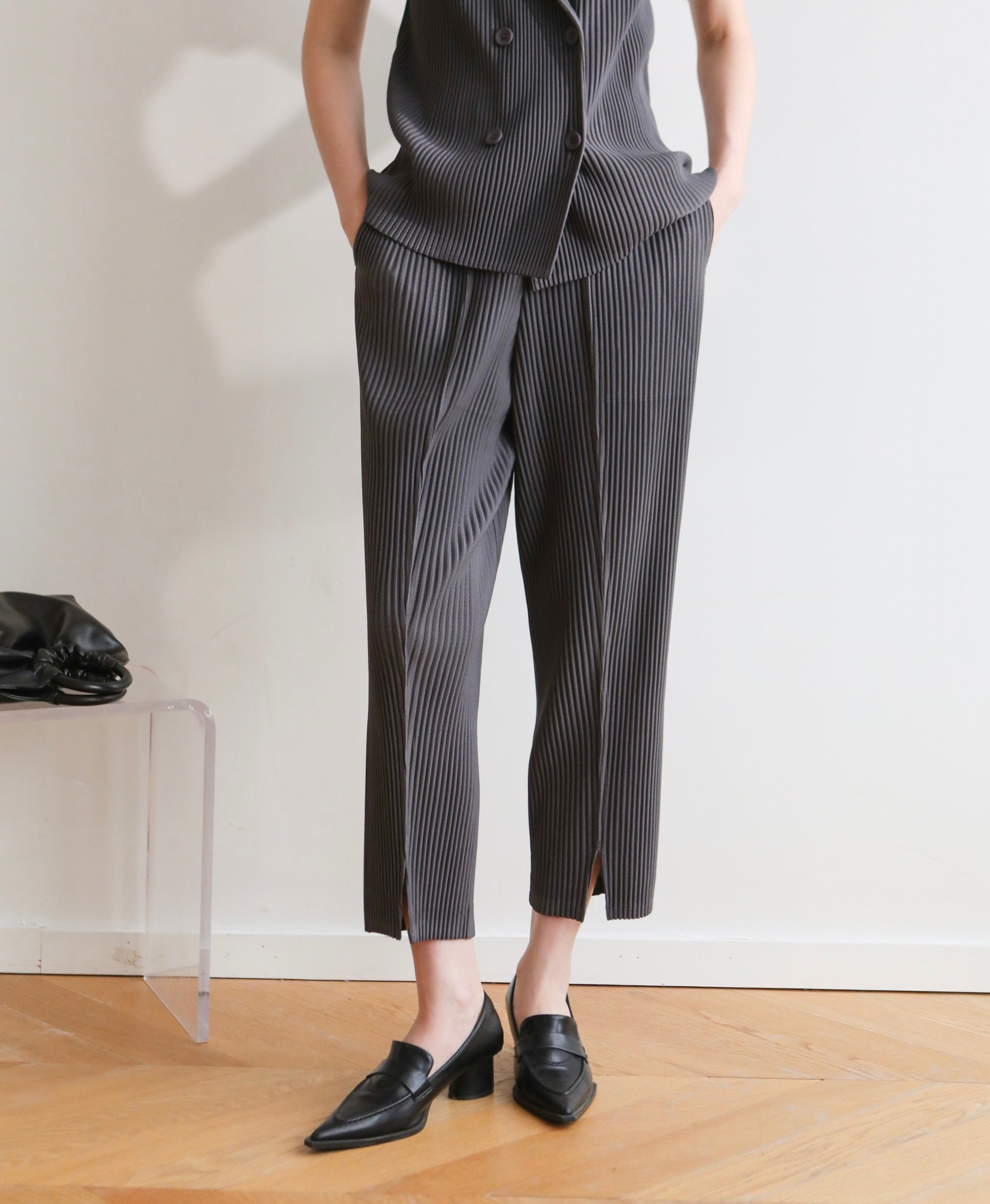 ยาว36,37นิ้ว!! 2MUAY รุ่น GJO8769 กางเกงผ้าหนาอัดพลีท THICK SLIM SPILT FRONT PLEATED PANTS 14 สี FREE SIZE