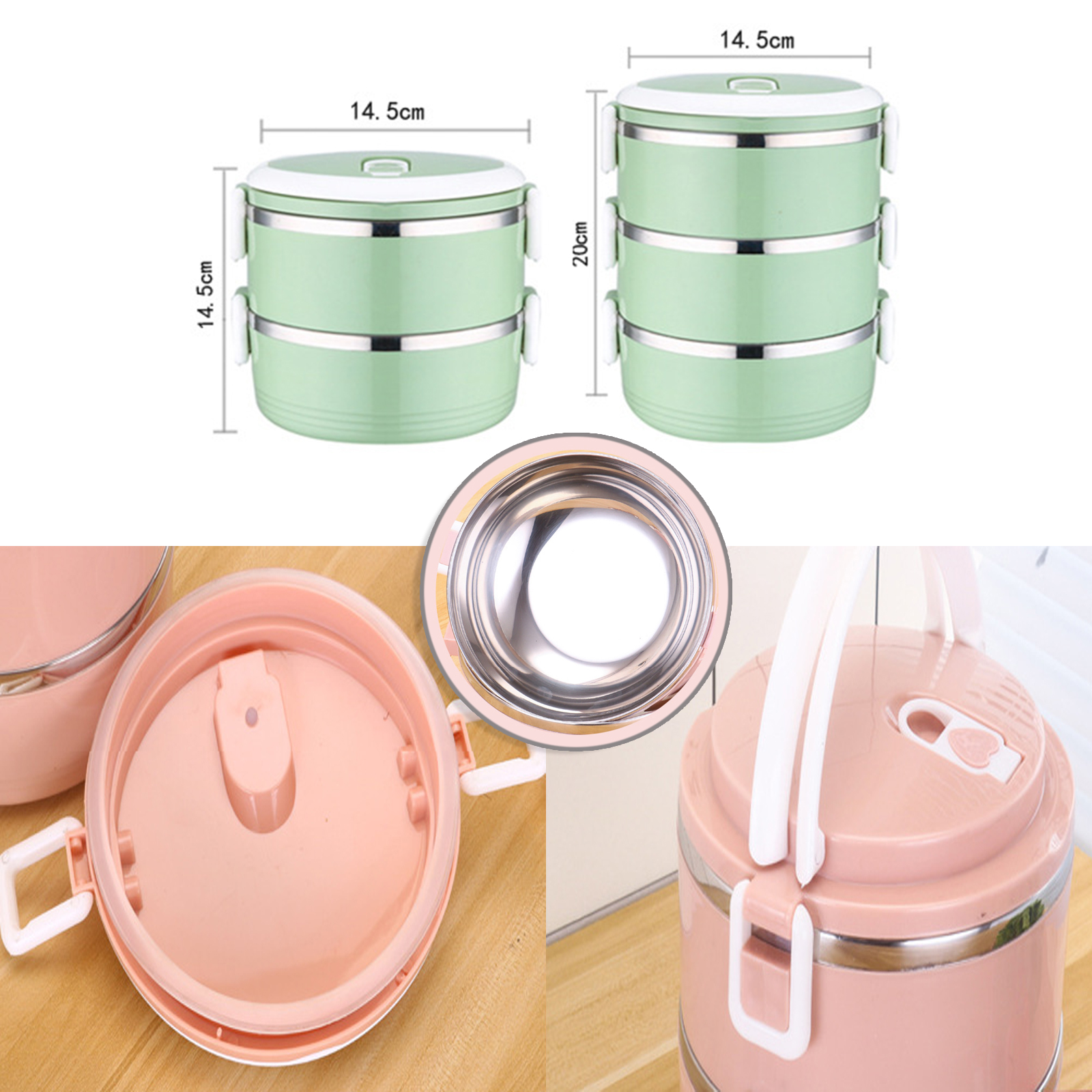 🔥Sale ลดราคา🔥 ปิ่นโตสแตนเลส หุ้มพลาสติก 2ชั้น/3ชั้น มีหูหิ้ว เก็บความร้อนได้ พกพาง่าย ใช้งานสะดวก คุณภาพดี