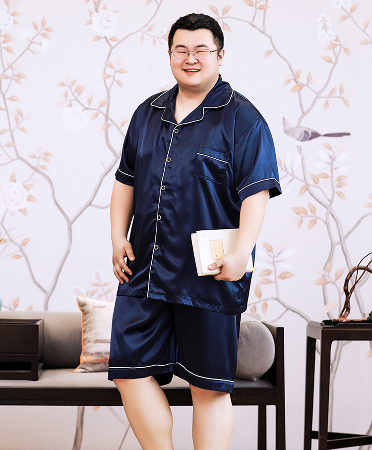 ชุดนอนผู้ชายไซส์ใหญ่ สีพื้น ผ้าซาตินสีน้ำเงิน