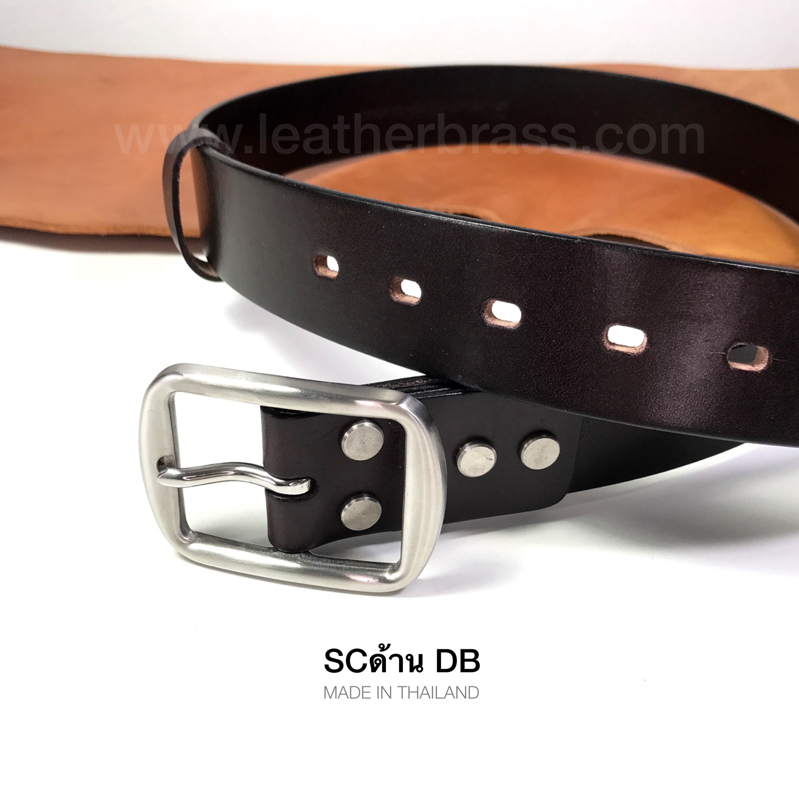 SCด้าน เข็มขัดหนังฟอกฟาด แนววินเทจ ประกอบหัวเข็มขัดสเตนเลสแท้ ชนิดด้าน หมุดสเตนเลสแท้ ขนาด38มิล leatherbrass**ราคาต่อเส้น**
