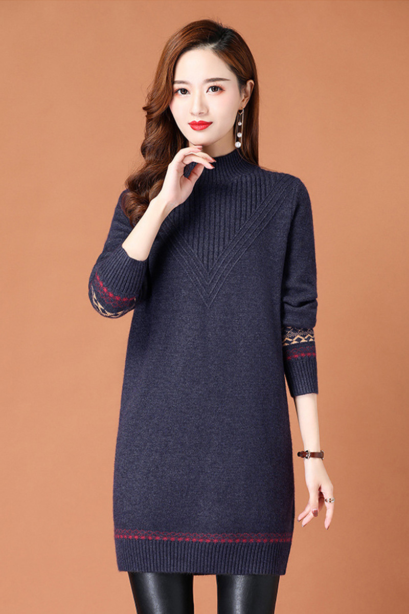 เดรสคอปีน เสื้อไหมพรมวูลหนานุ่มถักลายสวย-12447
