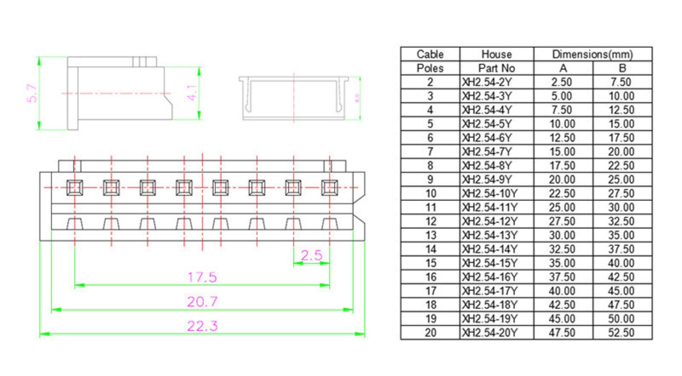 หัวต่อ JST XH2.54mm พร้อมสายไฟ ผู้ เมีย ยาว 20cm XH2.54mm Male Female connector 20cm