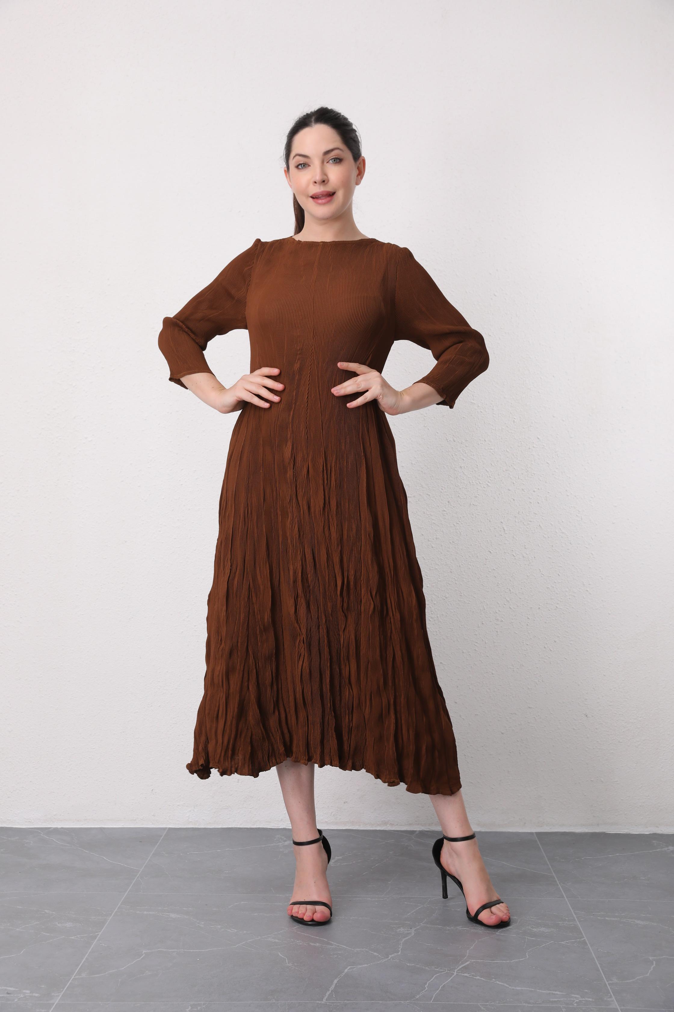 2MUAY รุ่น GA92140 เดรสอัดพลีท LONG SLEEVE CRINKLE PLEATED DRESS 6 สี FREE SIZE