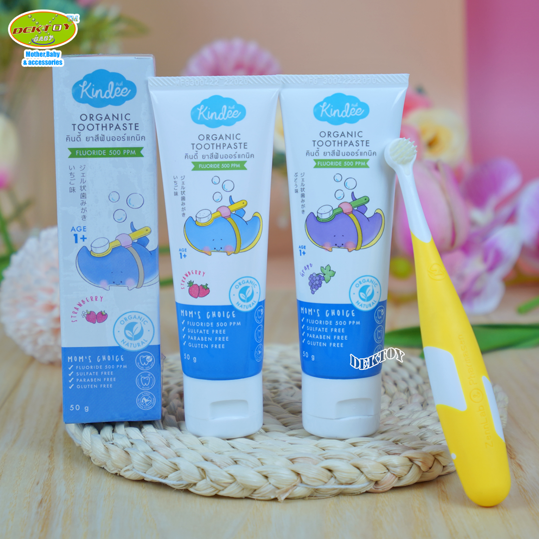 Kindee คินดี้ ยาสีฟันเด็กออร์แกนิคFluoride 500 PPM รสสตอเบอรี่ 50 กรัม 1 ปี+
