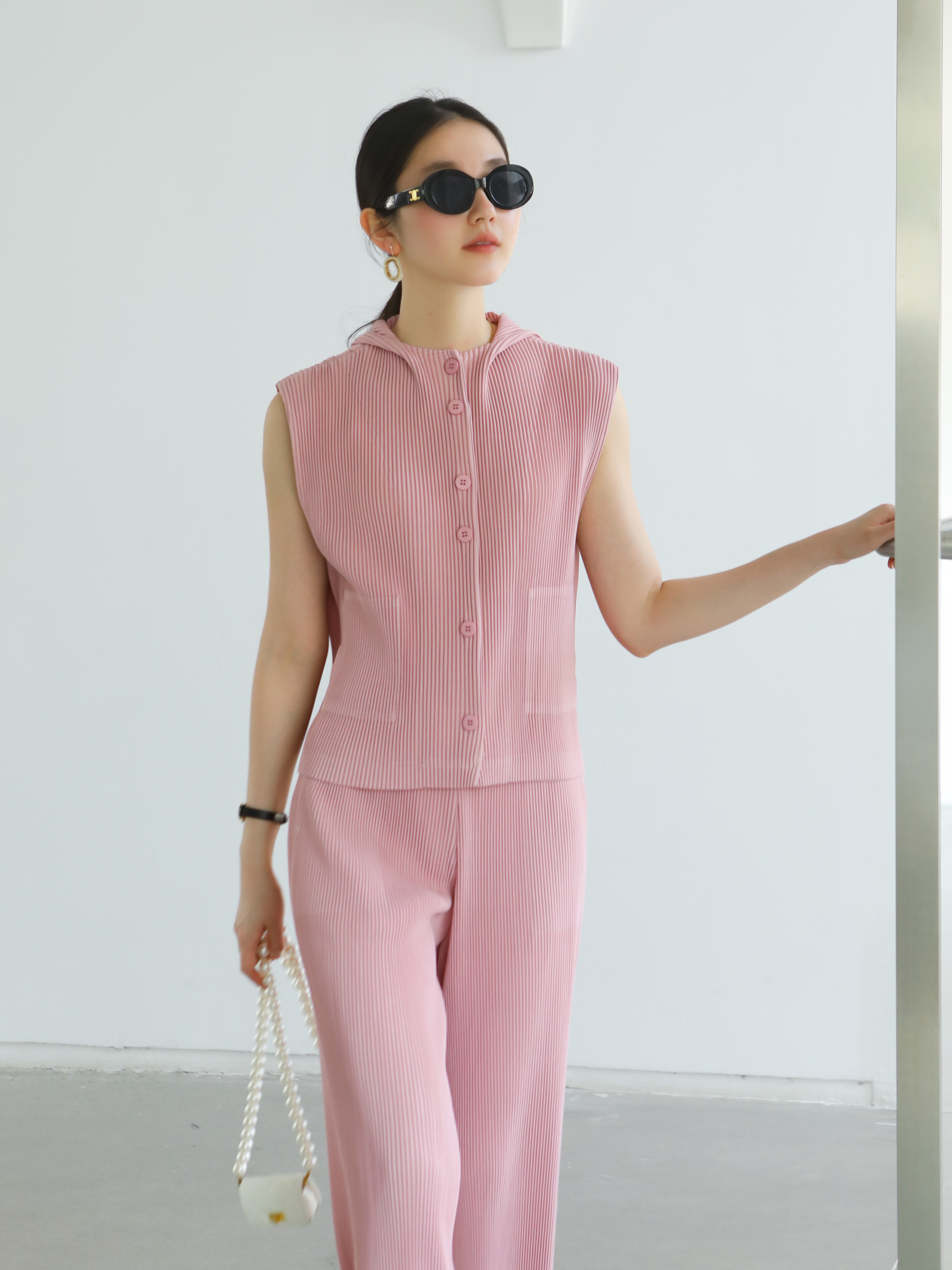 2MUAY รุ่น GJO5103-9 เสื้อพลีทคุณภาพ THICK SLEEVELESS HOODED PLEATED TOP 8 สี FREE SIZE