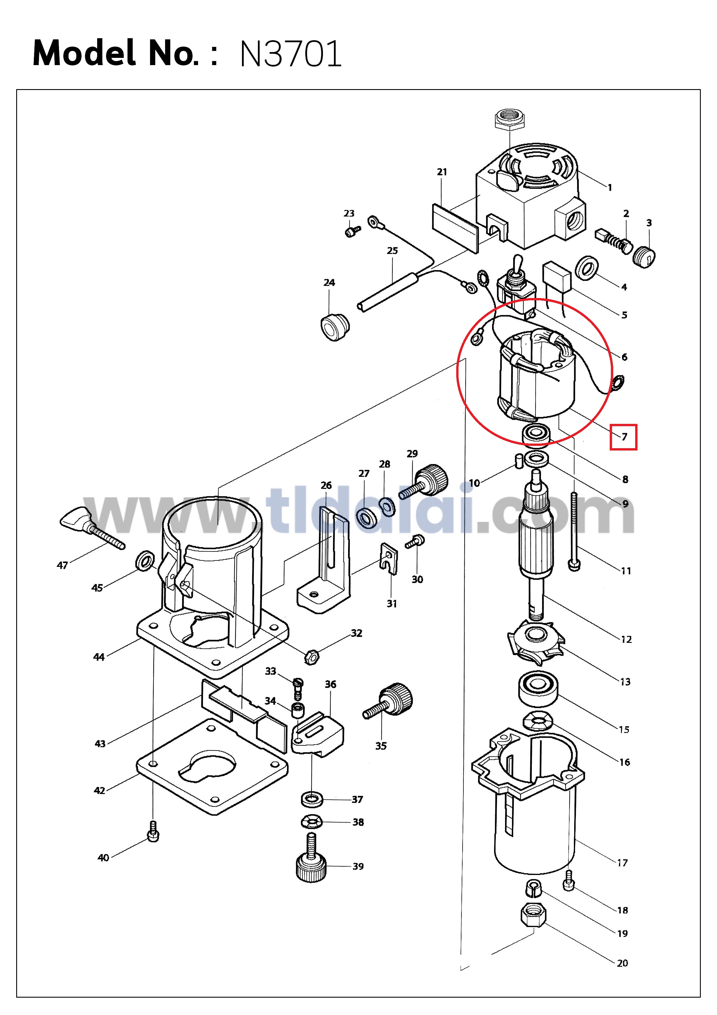 ฟิลคอยล์ (DCA) เร้าเตอร์, เครื่องเซาะร่องไม้ Makita มากีต้า รุ่น N3701, 3701