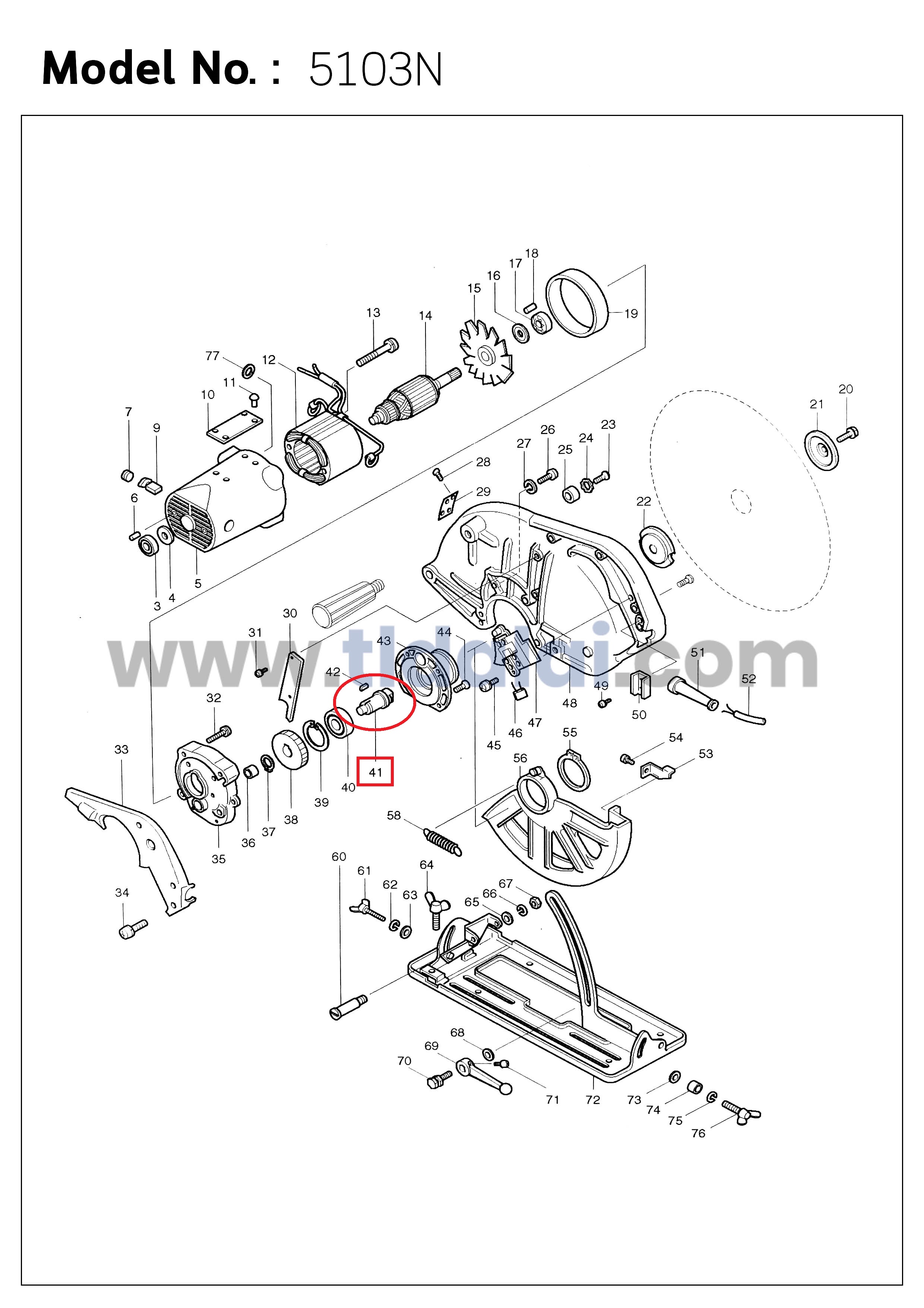 แกนจับใบ แกนเฟือง เลื่อยวงเดือน Makita มากีต้า รุ่น 5103N