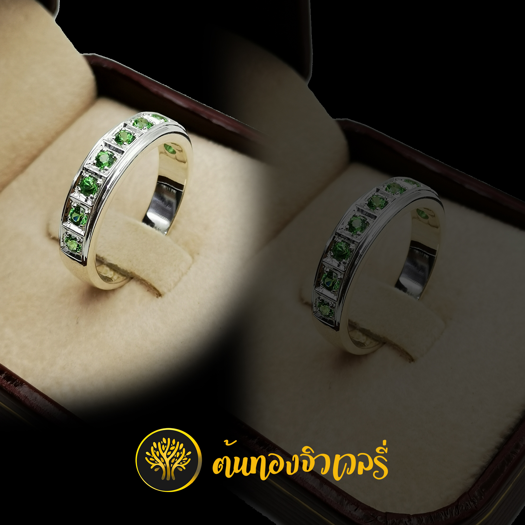 แหวนเงินพลอยเพอริดอท ฝังแถวสวยๆ