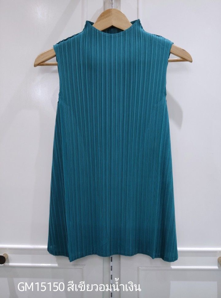 อกถึง48 2MUAY BASIC GM15150 เสื้ออัดพลีท SLEEVELESS HIGH NECK PLEATED TOP 17 สี FREE SIZE
