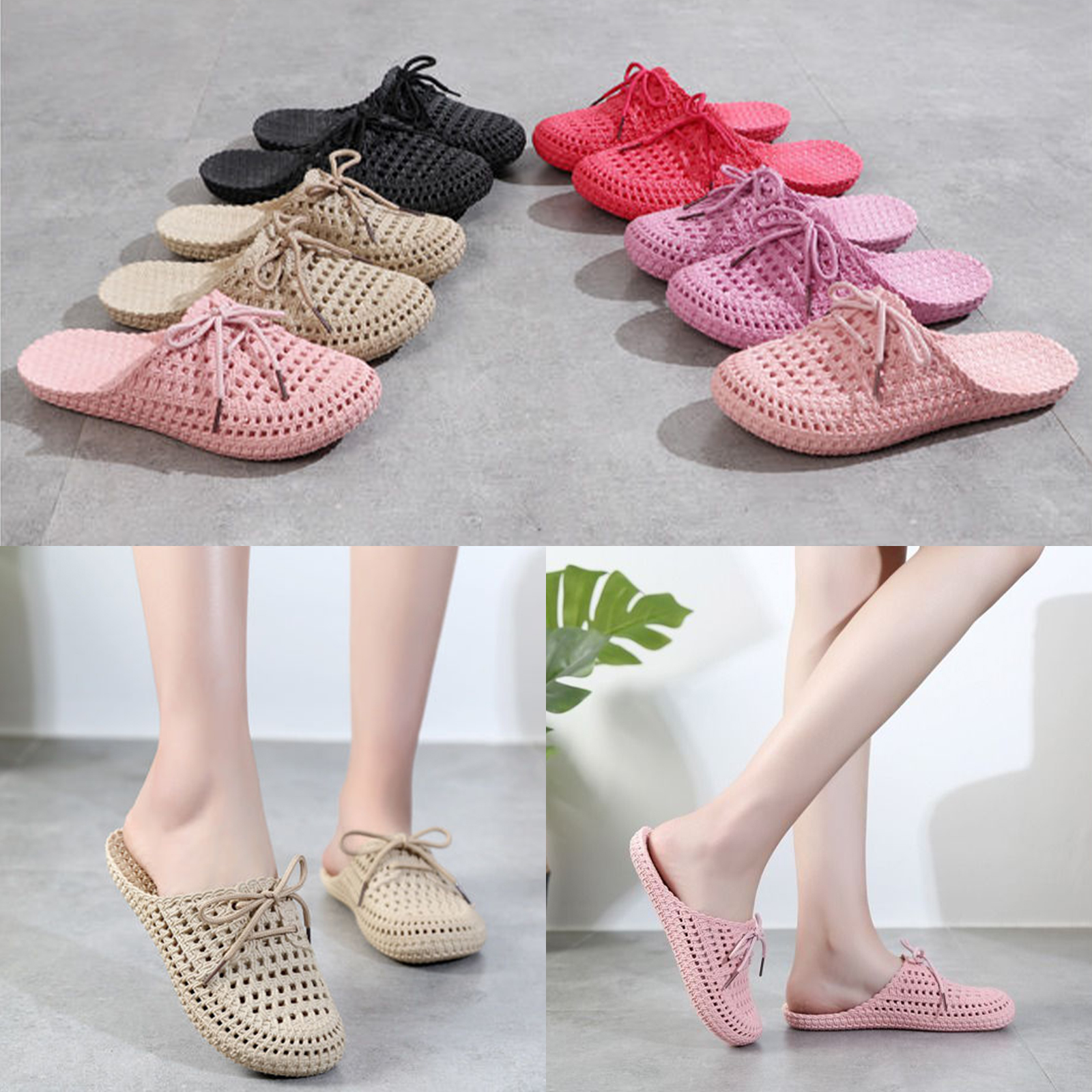 🔥Sale ลดราคา🔥 รองเท้าผู้หญิง รุ่น ลายสาน ผูกเชือก เปิดส้น 1988 ยาง PVC พื้นนิ่ม ใส่สบายเท้า พื้นยางกันลื่น คุณภาพดี