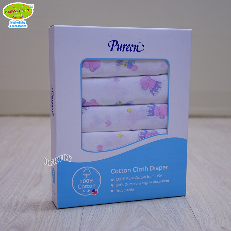 Pureen เพียวรีน ผ้าอ้อมคอตตอนเพียวรีนพิมพ์มุม Cotton USA 2 ชั้นไซส์ 29 x 29 นิ้ว แพ็ค 6 ผืน