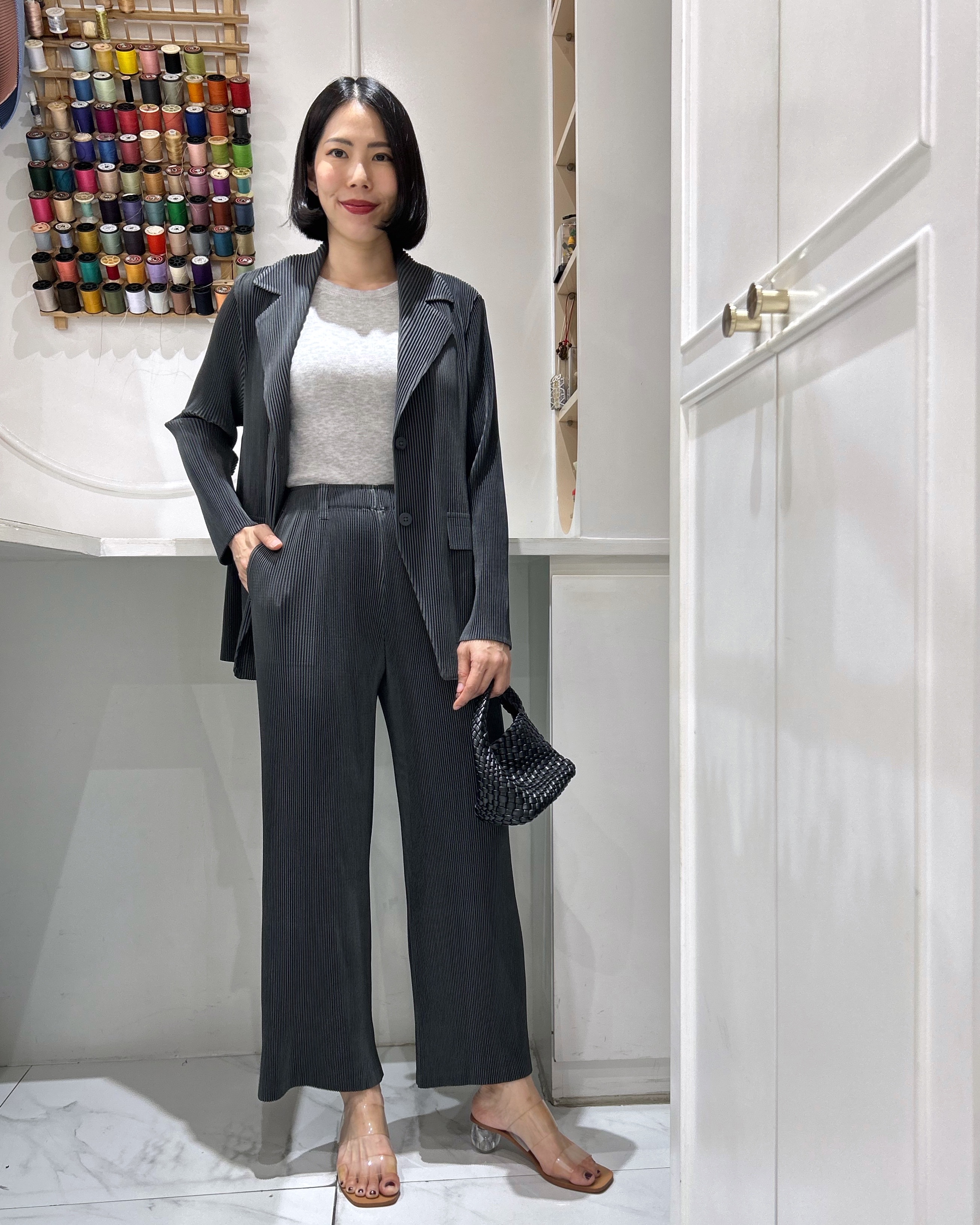 สีใหม่ ยาว37.5 นิ้ว 2MUAY รุ่น GJO5131-9 / GJO5151-9 เซ็ตพลีท THICK MINIMAL LUXE PLEATED BLAZER SET 8 สี FREE SIZE