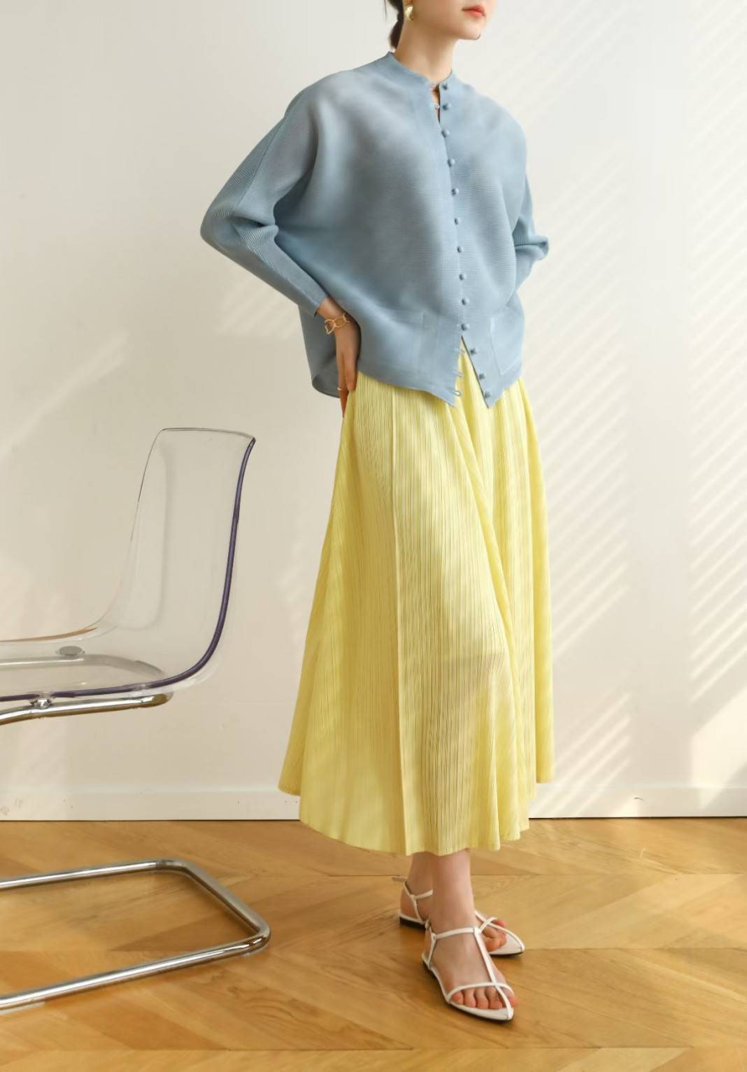 2MUAY BASIC รุ่น GJO2066 เสื้ออัดพลีทงานคุณภาพ BUTTON FRONT PLEATED TOP 17สี FREE SIZE