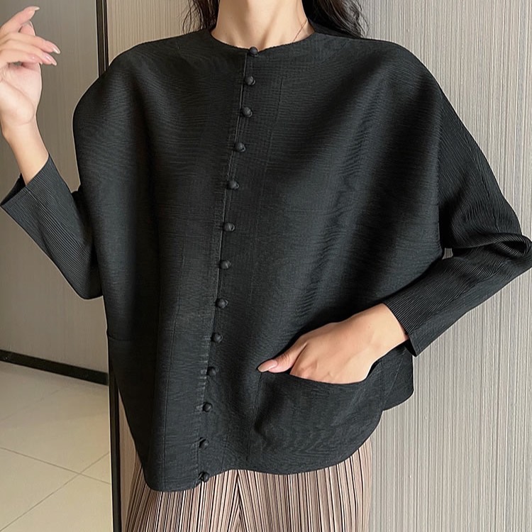 2MUAY BASIC รุ่น GJO2066 เสื้ออัดพลีทงานคุณภาพ BUTTON FRONT PLEATED TOP 17สี FREE SIZE