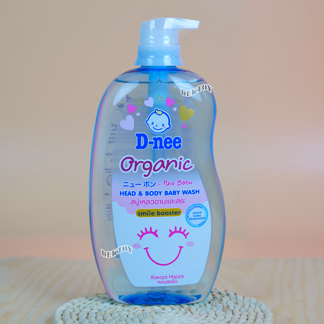 สบู่เหลว อาบน้ำสระผม D-nee Smile booster ดีนี่ ออร์แกนิค ออลเวย์ส แฮปปี้ สไมล์ บูสเตอร์ ซีรี่ส์ 800 มล. สีฟ้า