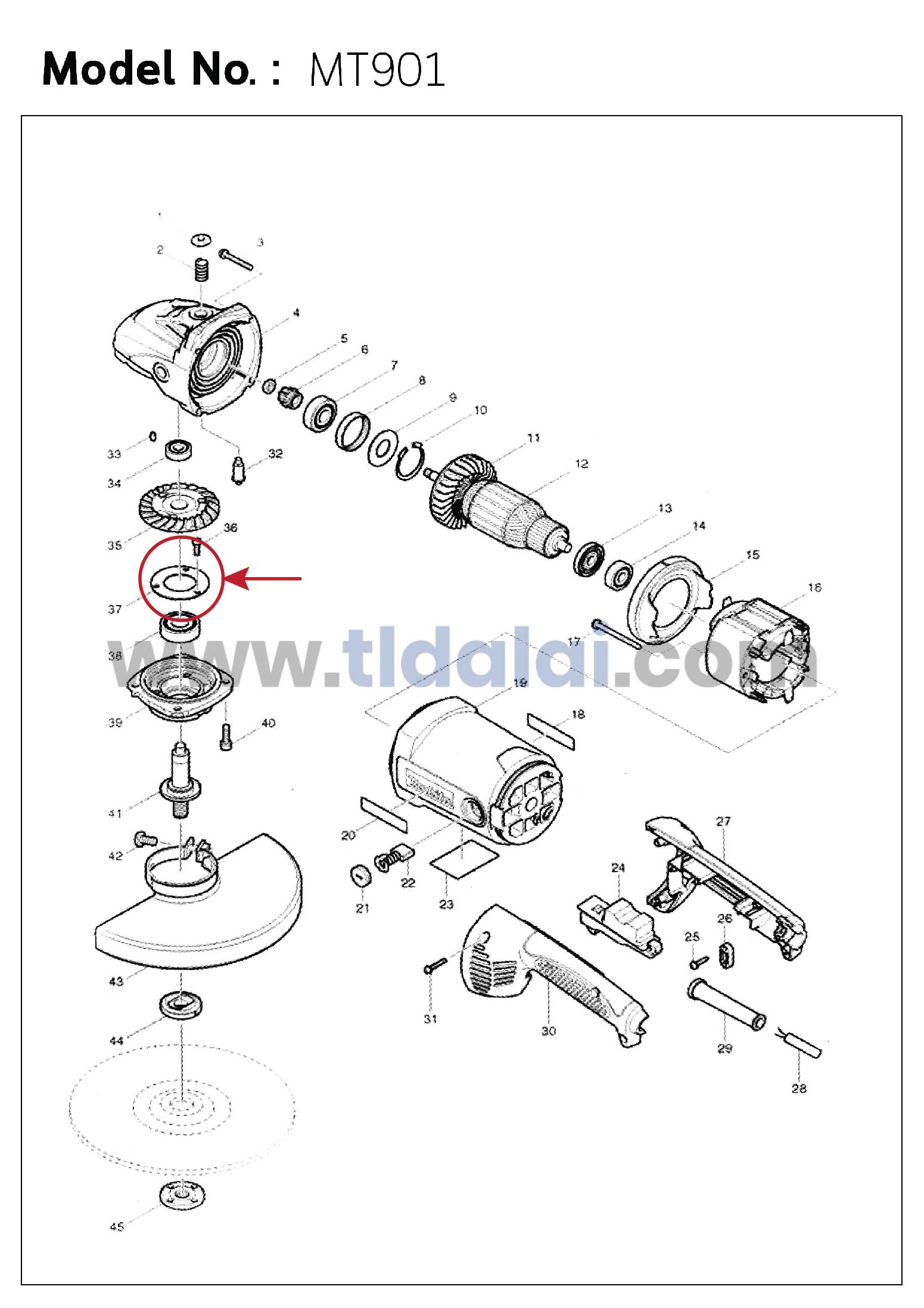 แผ่นรองลูกปืนแกนเฟือง (แท้) (285724-1) หินเจียร Makita มากีต้า รุ่น M9000, B, GA7020, GA7030, GA9030 - Maktec รุ่น MT900, MT901, MT903 (285724-1) (อะไหล่แท้ 100%) BEARING RETAINER 50