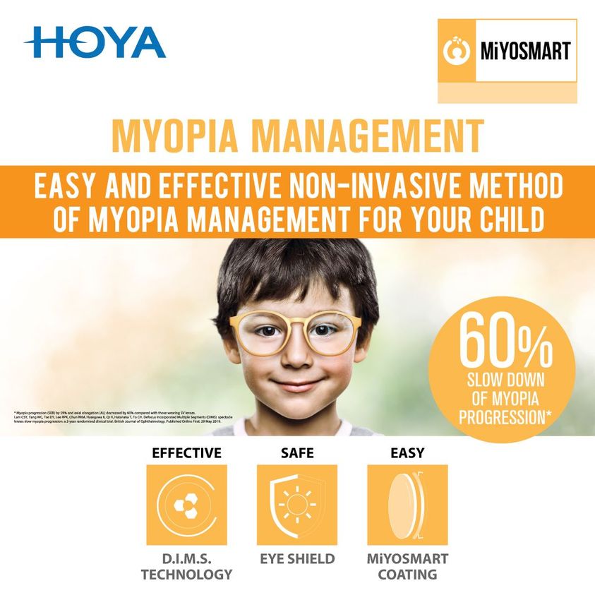 Miyosmart เลนส์ชะลอสายตาสั้นในเด็กจาก Hoya เหมาะสำหรับเด็กที่มีพันธุกรรมสายตาสั้นและสายตาสั้นจากการเพ่ง