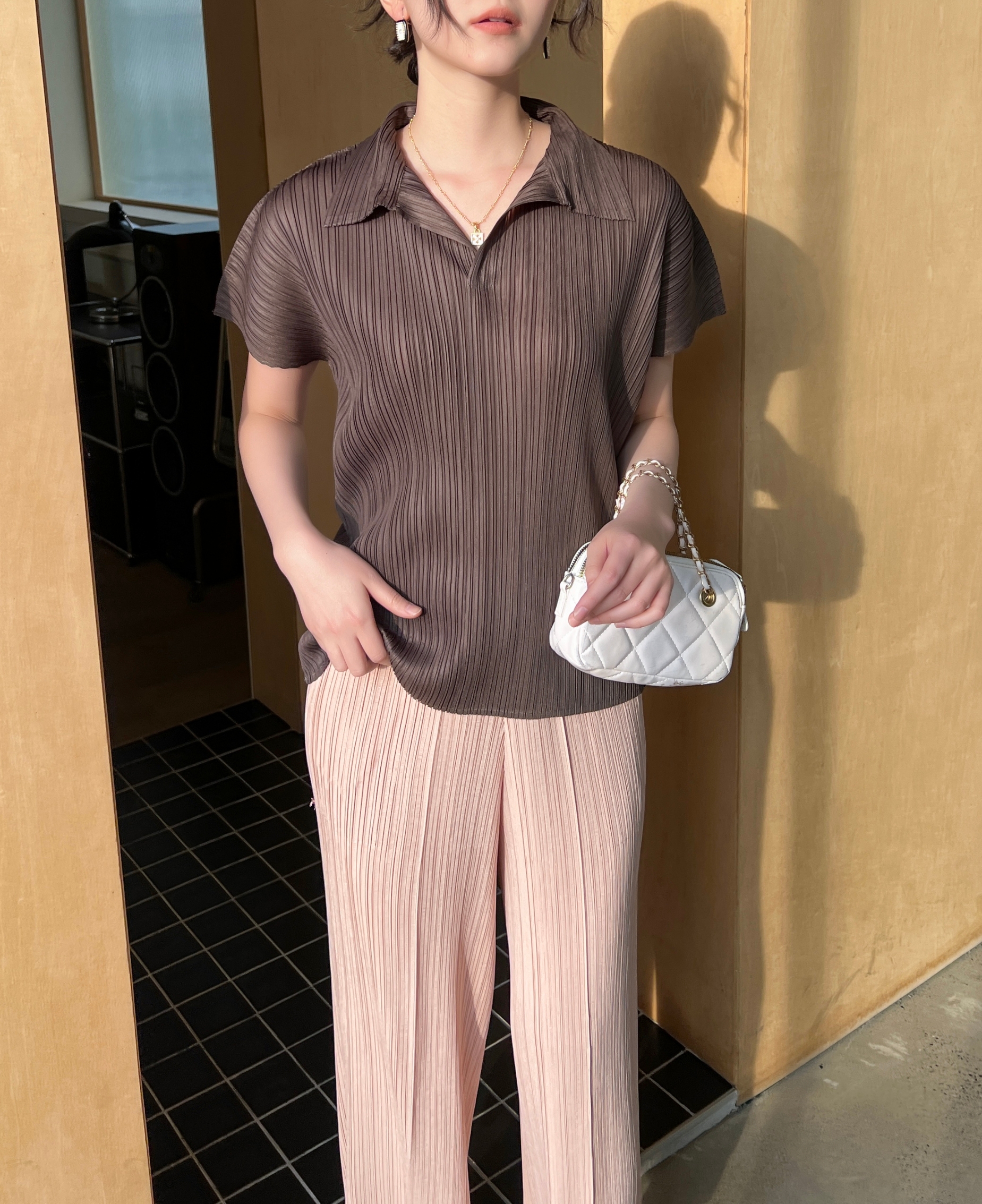 2MUAY รุ่น GJO3969 เสื้ออัดพลีทคุณภาพ BAT SLEEVE COLLAR PLEATED TOP 8 สี FREE SIZE