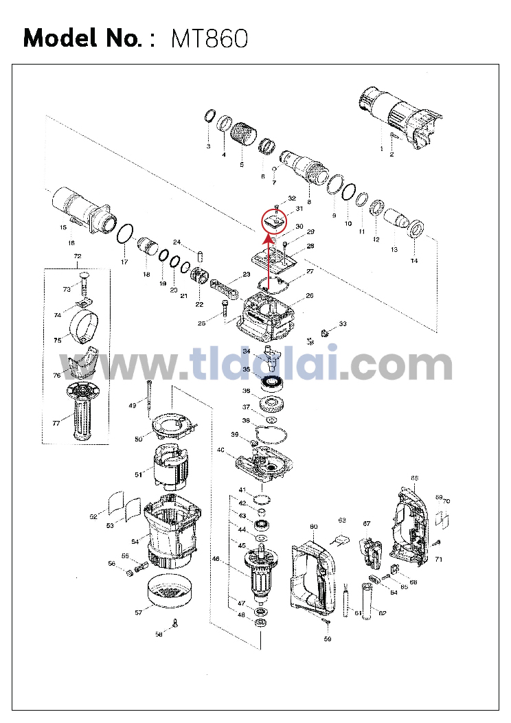 CRANK CAP COVER ด้านบน (แท้) สกัด Maktec แมคเทค รุ่น MT860 #31 - Makita มากีต้า รุ่น M8600 #31 (455161-5) (อะไหล่แท้100%)