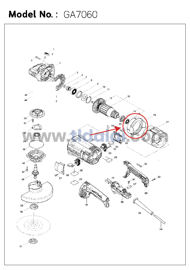 ฝาครอบใบพัด พลาสติก บังลม บังทุ่น บังฝุ่น (แท้) หินเจียร Makita มากีต้า รุ่น GA7060, GA9020 #16 (456239-7) (อะไหล่แท้100%) BAFFLE PLATE