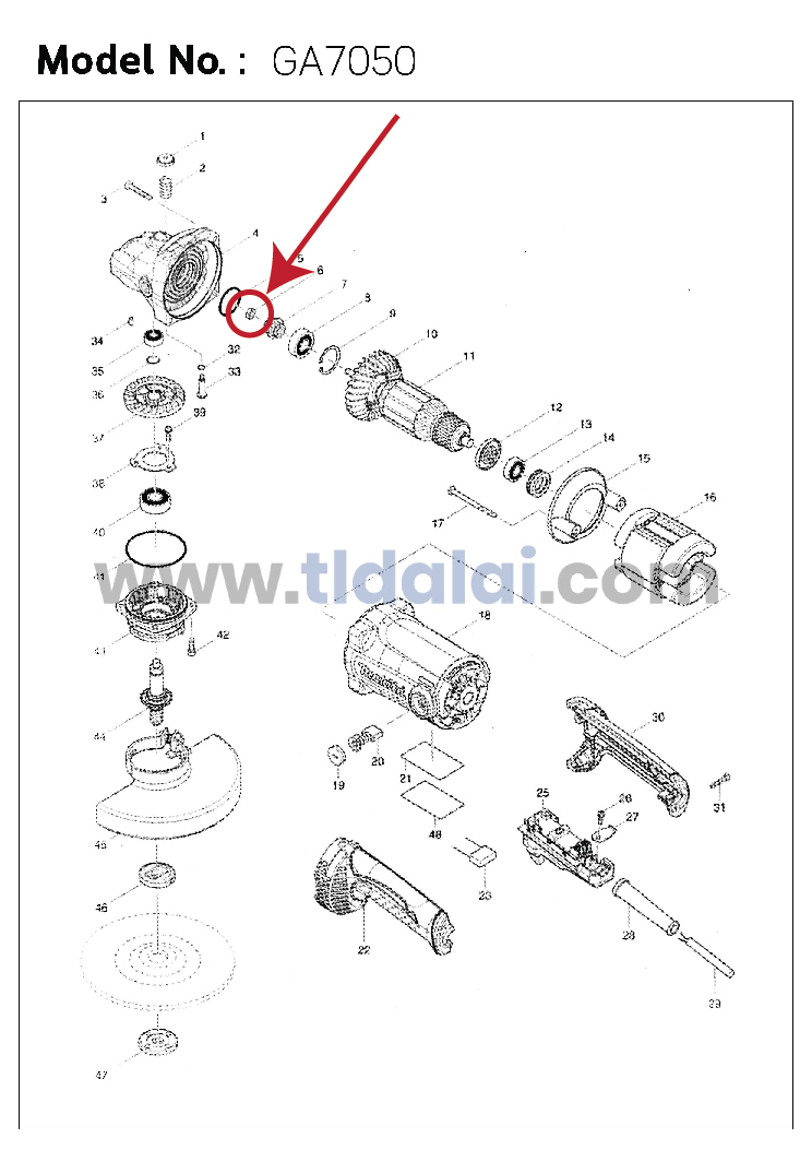 น็อตปลายทุ่น (แท้) (264010-3) หินเจียร Makita มากีต้า รุ่น GA5010, GA5020, GA6020, GA7050 - Maktec มาคเทค รุ่น MT904 #6 M7 (264010-3) (อะไหล่แท้100%)
