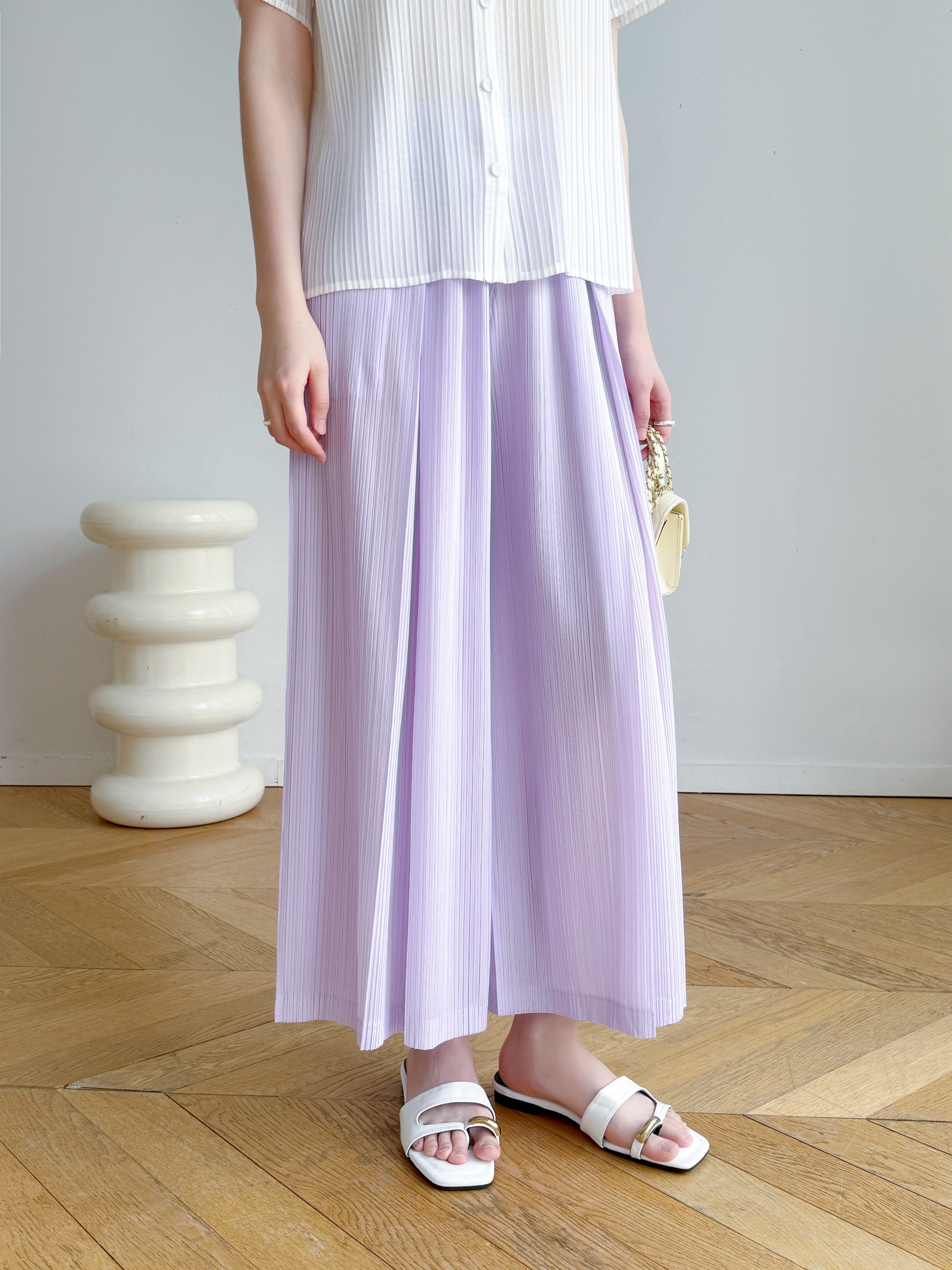 ยาว36นิ้ว! 2MUAY รุ่น GJO10237 กางเกงพลีทคุณภาพ FLOWY WIDE LEG PLEATED PANT 9 สี FREE SIZE