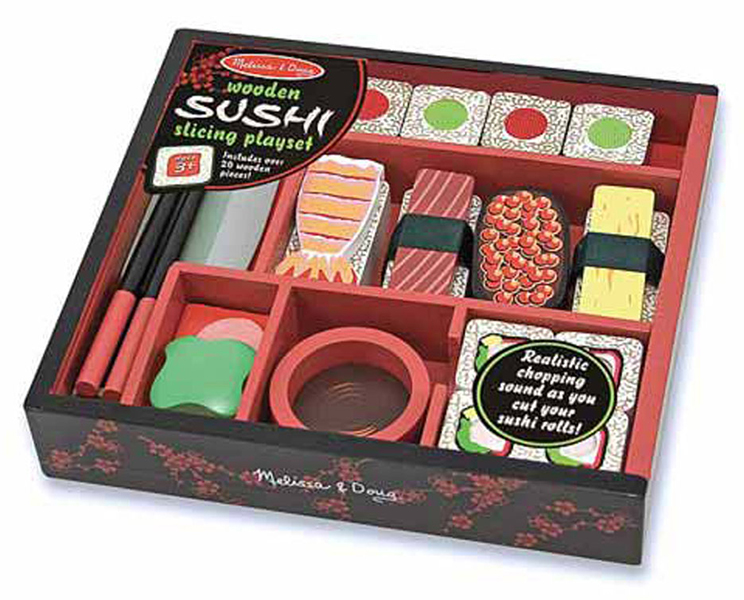 ชุดเล่นซูชิอย่างเหมือนจริง ในชุดมีอุปกรณ์สำหรับทำข้าวปั้น และ อาหารญี่ปุ่นอย่างครบ ส่งเสริมการเล่นสวมบทบาท การเล่นอย่างมีจินตนาการ Wooden Sushi Slicing Play Set Melissa&Doug, ของเล่นเสริมพัฒนาการ, ของเล่น