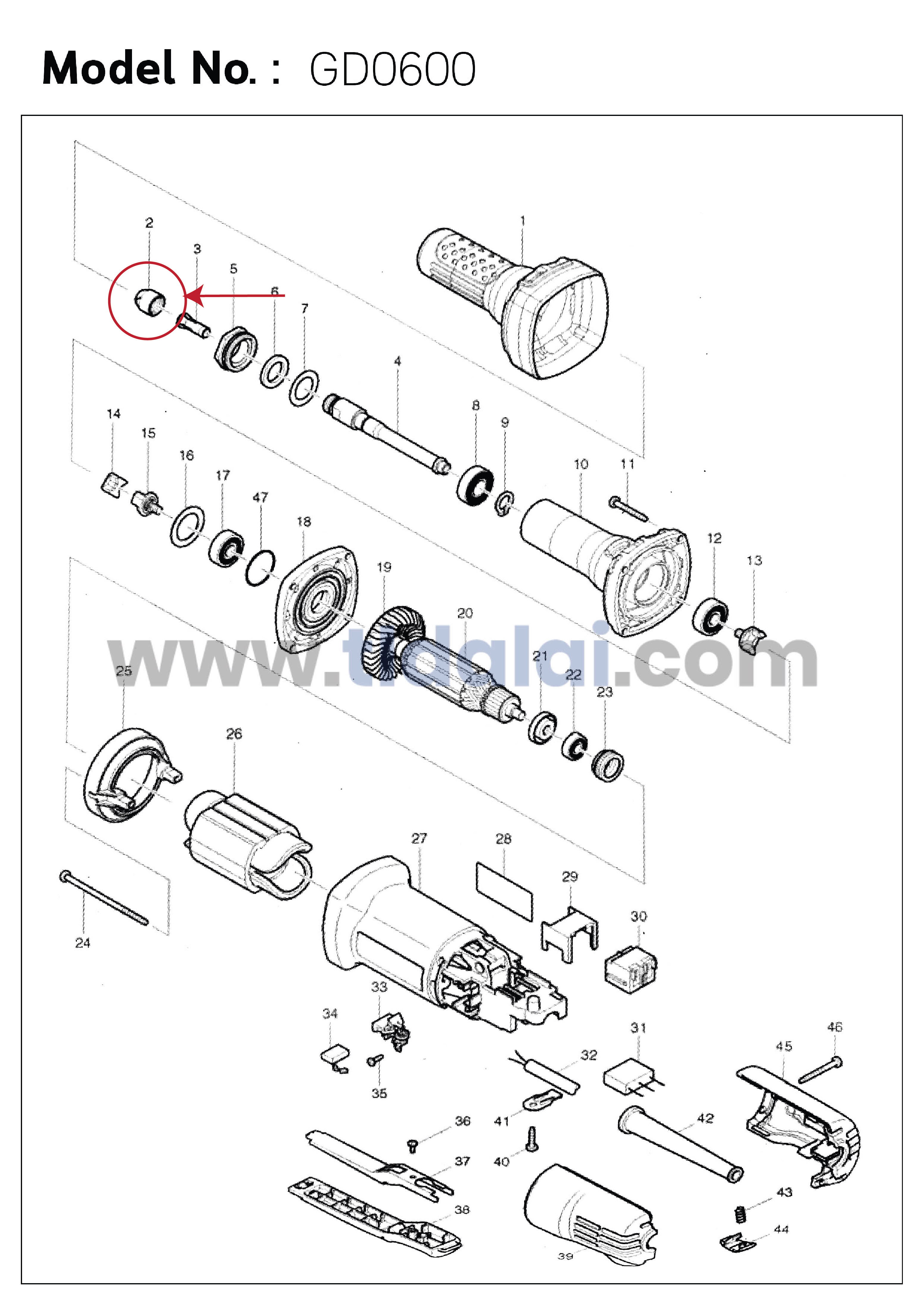 น็อตยึดปลาย (แท้) หินเจียรคอยาว Makita มากีต้า รุ่น GD0600, GD0601, M9100B #F6 - Maktec มาคเทค รุ่น MT910 (763664-8) (อะไหล่แท้ 100%)